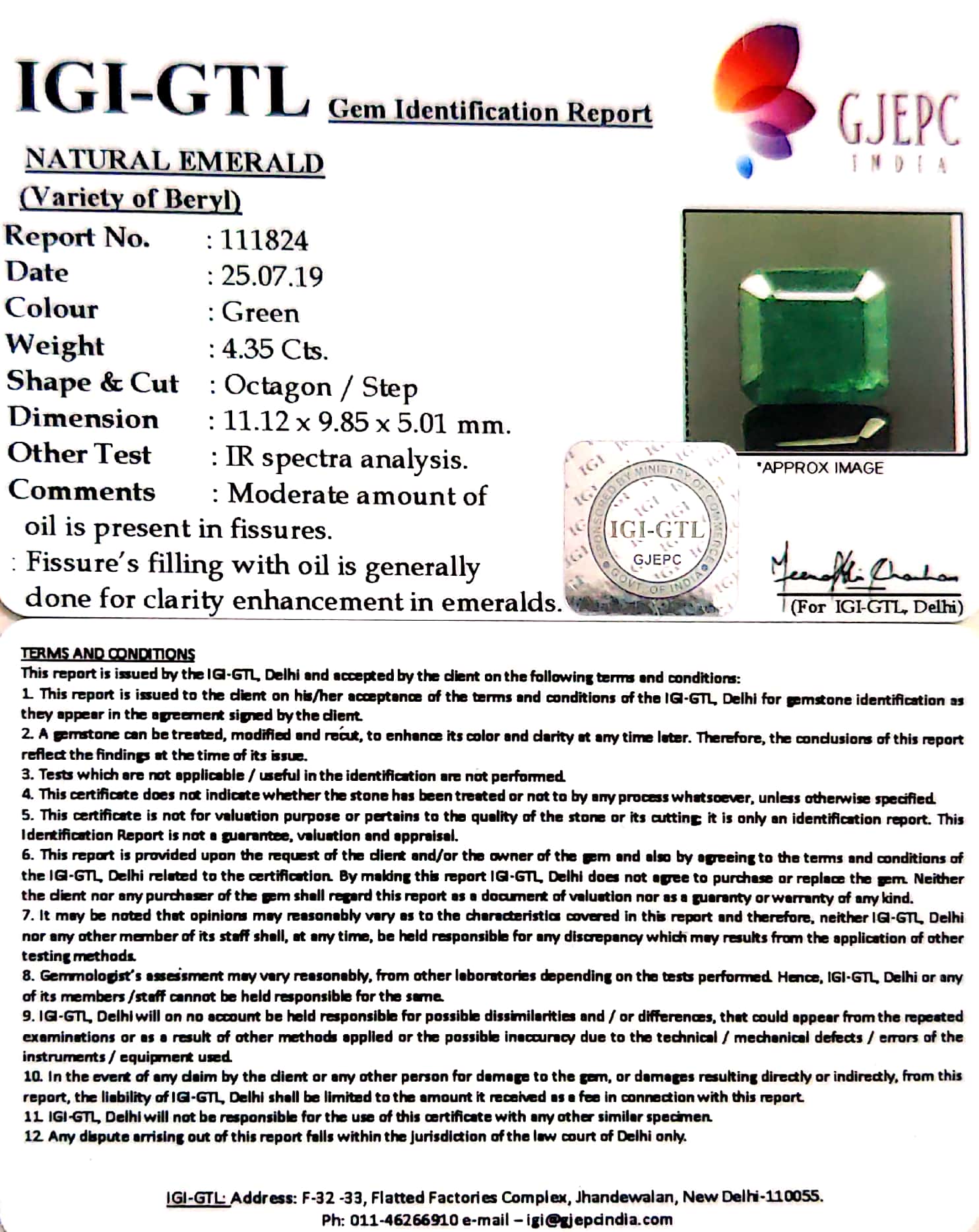 4.83 Ratti Natural Panna Stone With Govt. Lab Certified (4551)