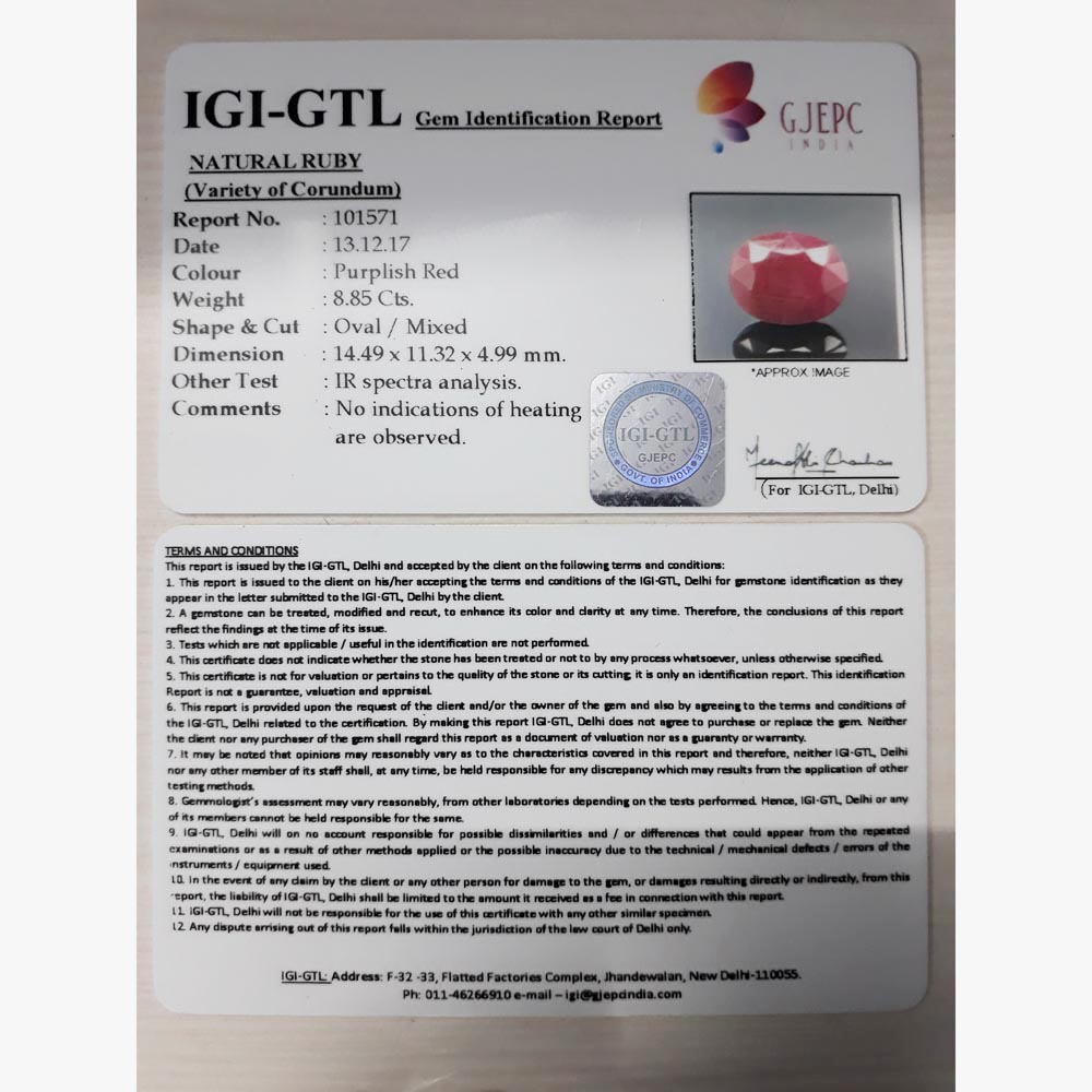 9.83 Ratti  Natural ruby with Govt. Lab Certificate-(1221)