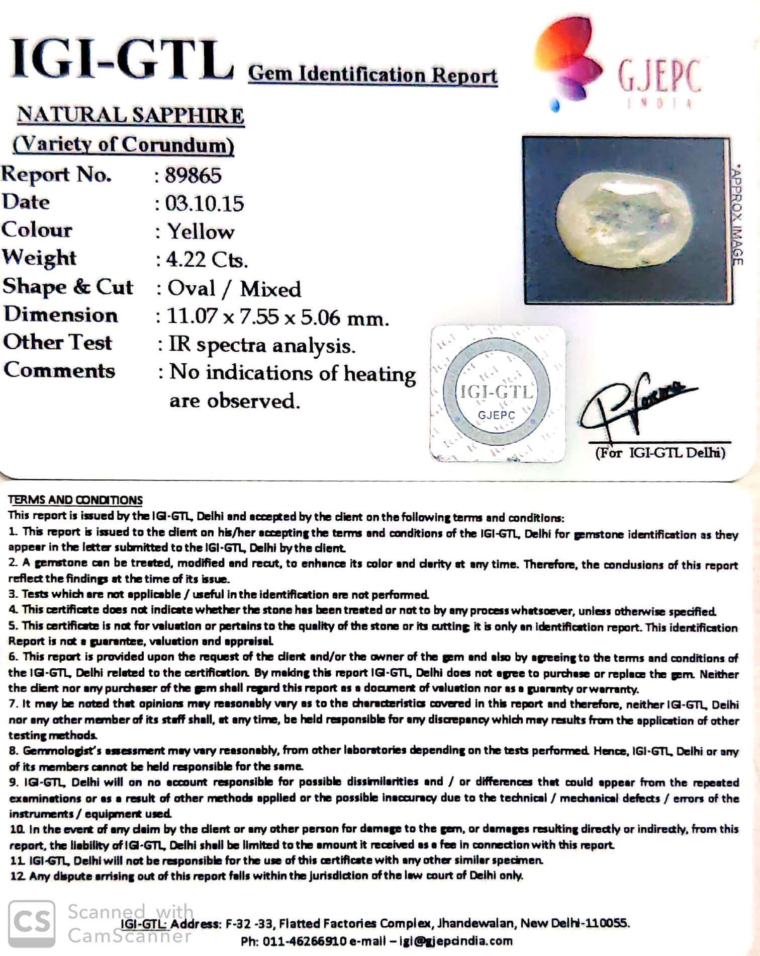 4.69 Ratti Natural Yellow Sapphire with Govt Lab Certificate-(2331)