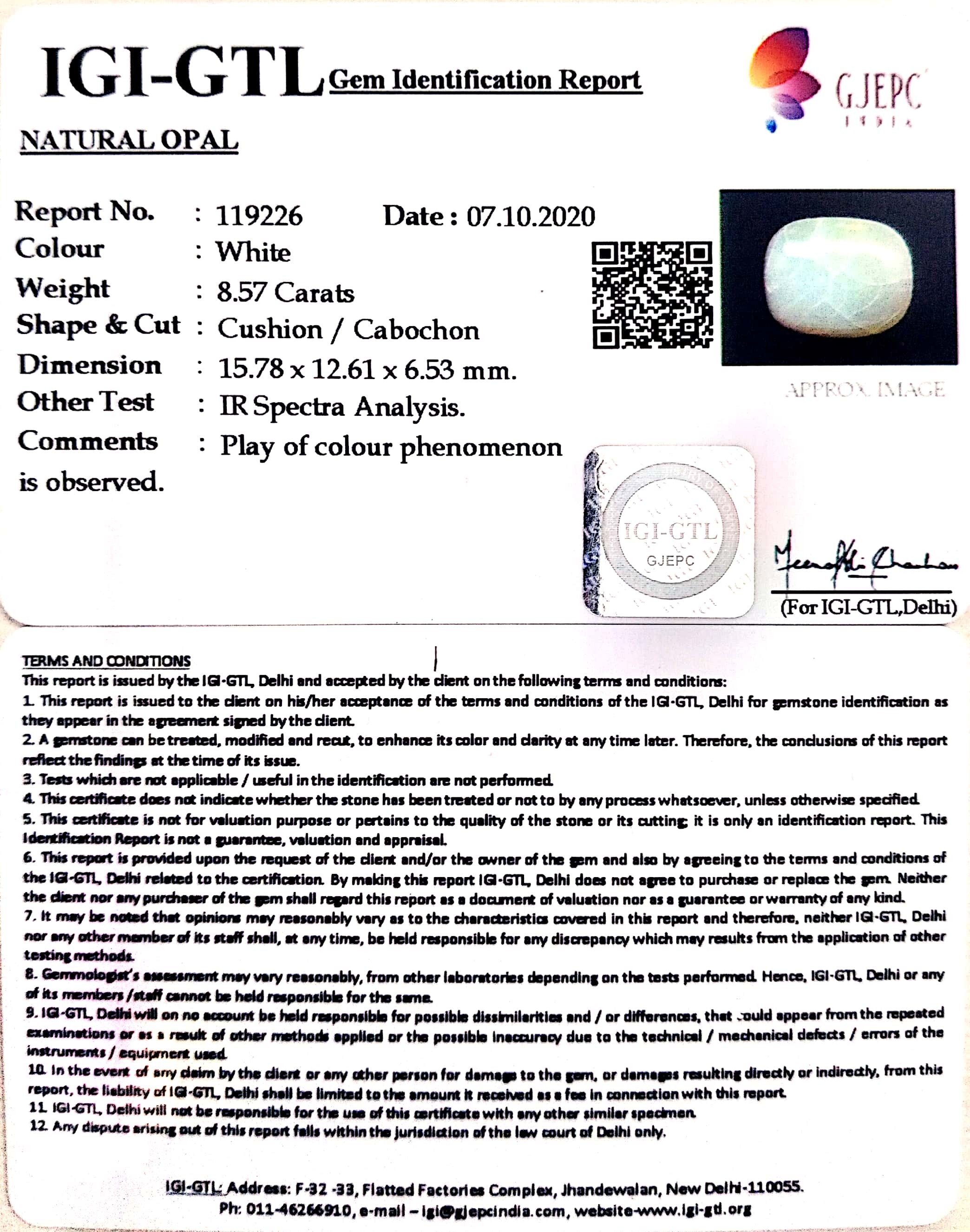 9.51 Ratti Natural fire Opal with Govt. Lab Certificate-(1221)