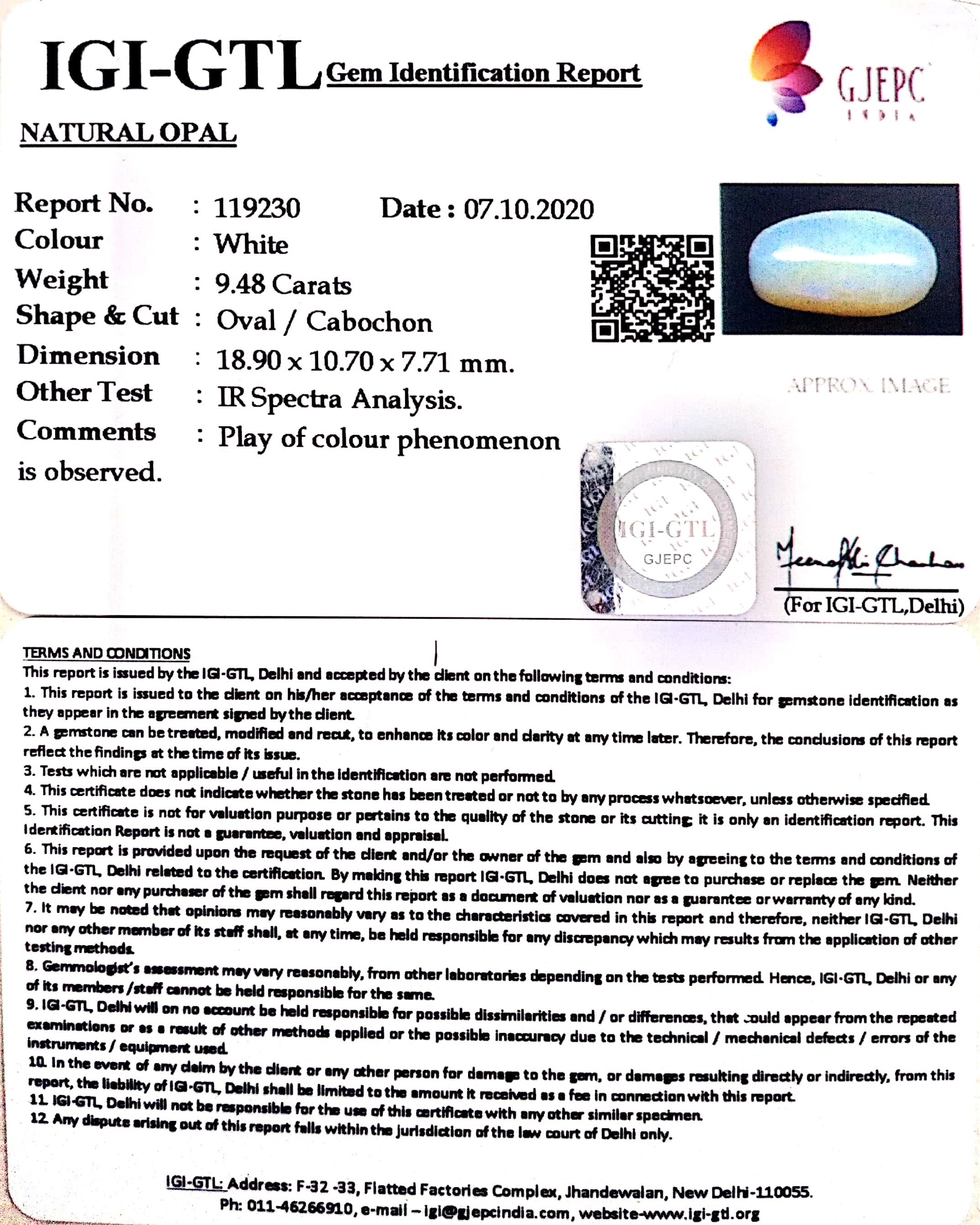 10.52 Ratti Natural fire Opal with Govt. Lab Certificate-(1221)
