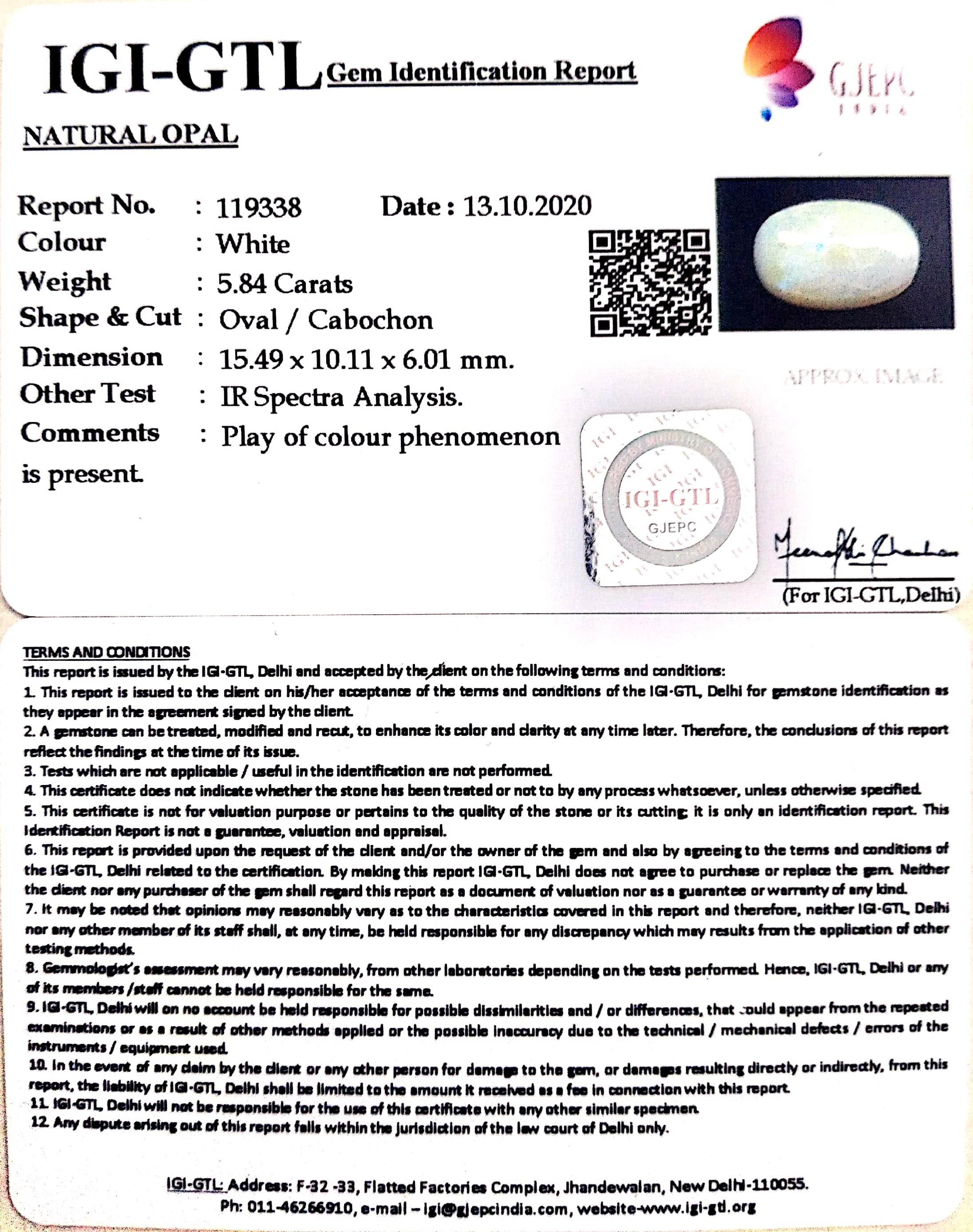 6.48 Ratti Natural fire Opal with Govt. Lab Certificate-(1221)