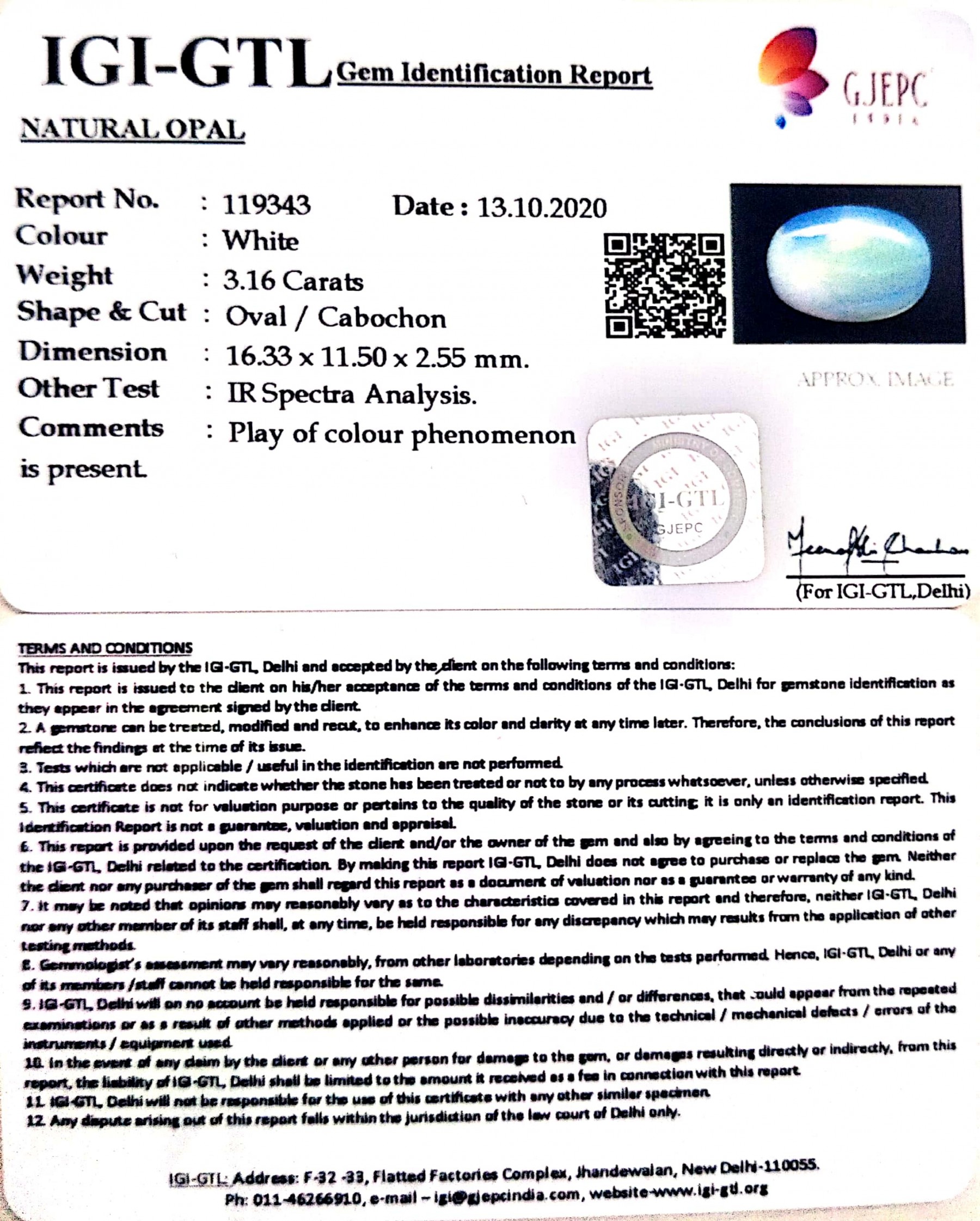 3.50 Ratti Natural fire Opal with Govt. Lab Certificate-(1221)