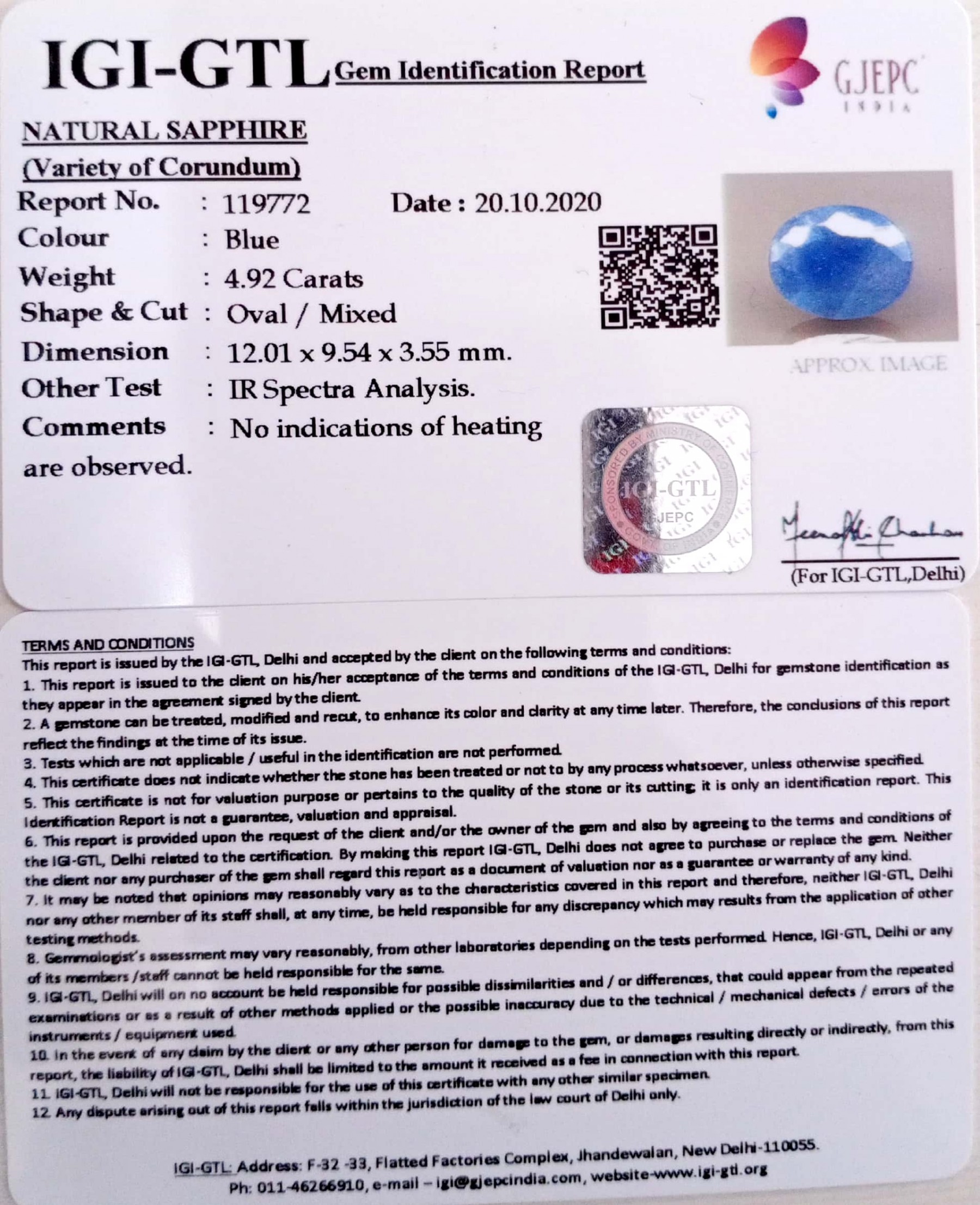 5.46 Ratti Natural Blue Sapphire with Govt Lab Certificate-(1221)