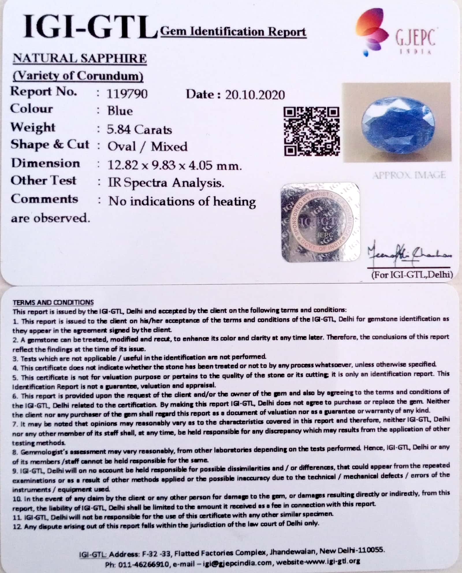 6.48 Ratti Natural Blue Sapphire with Govt Lab Certificate-(1221)