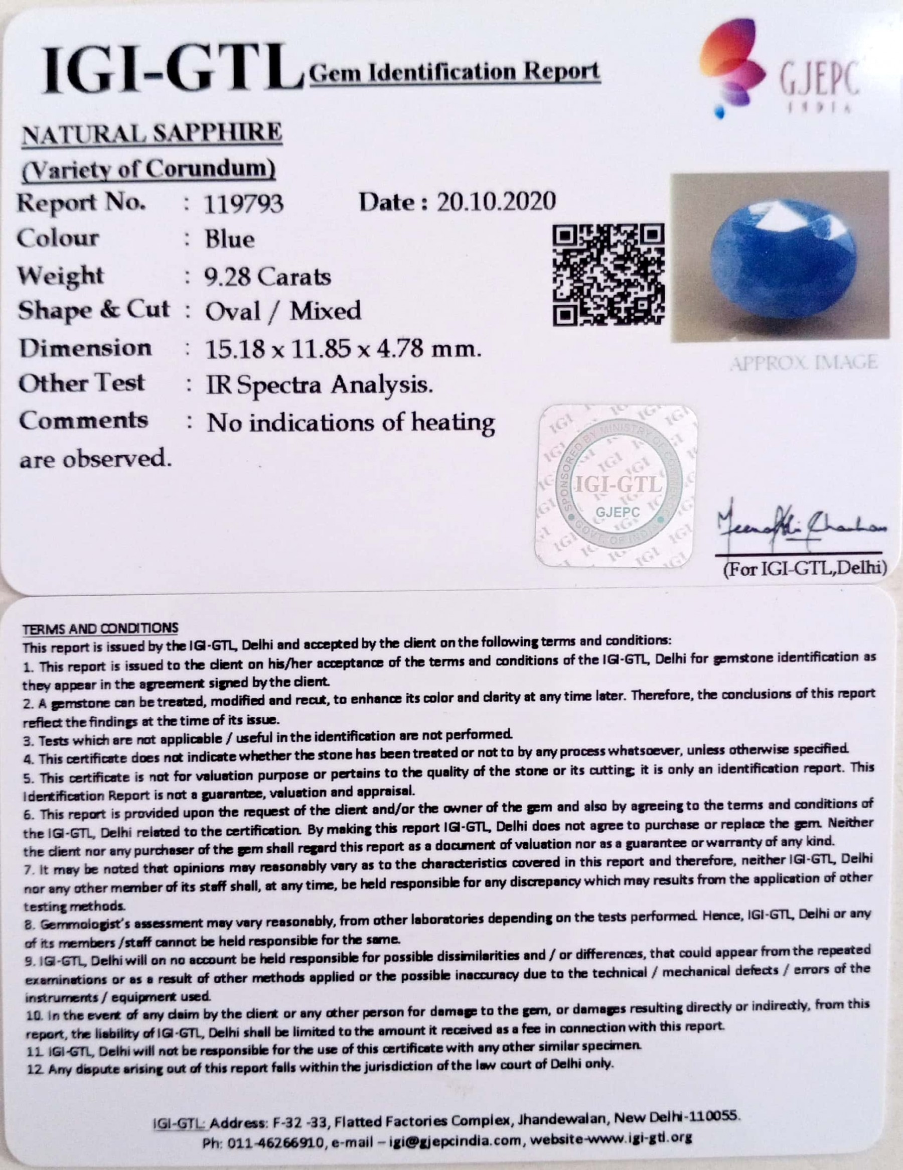 10.30 Ratti Natural Blue Sapphire with Govt Lab Certificate-(1221)