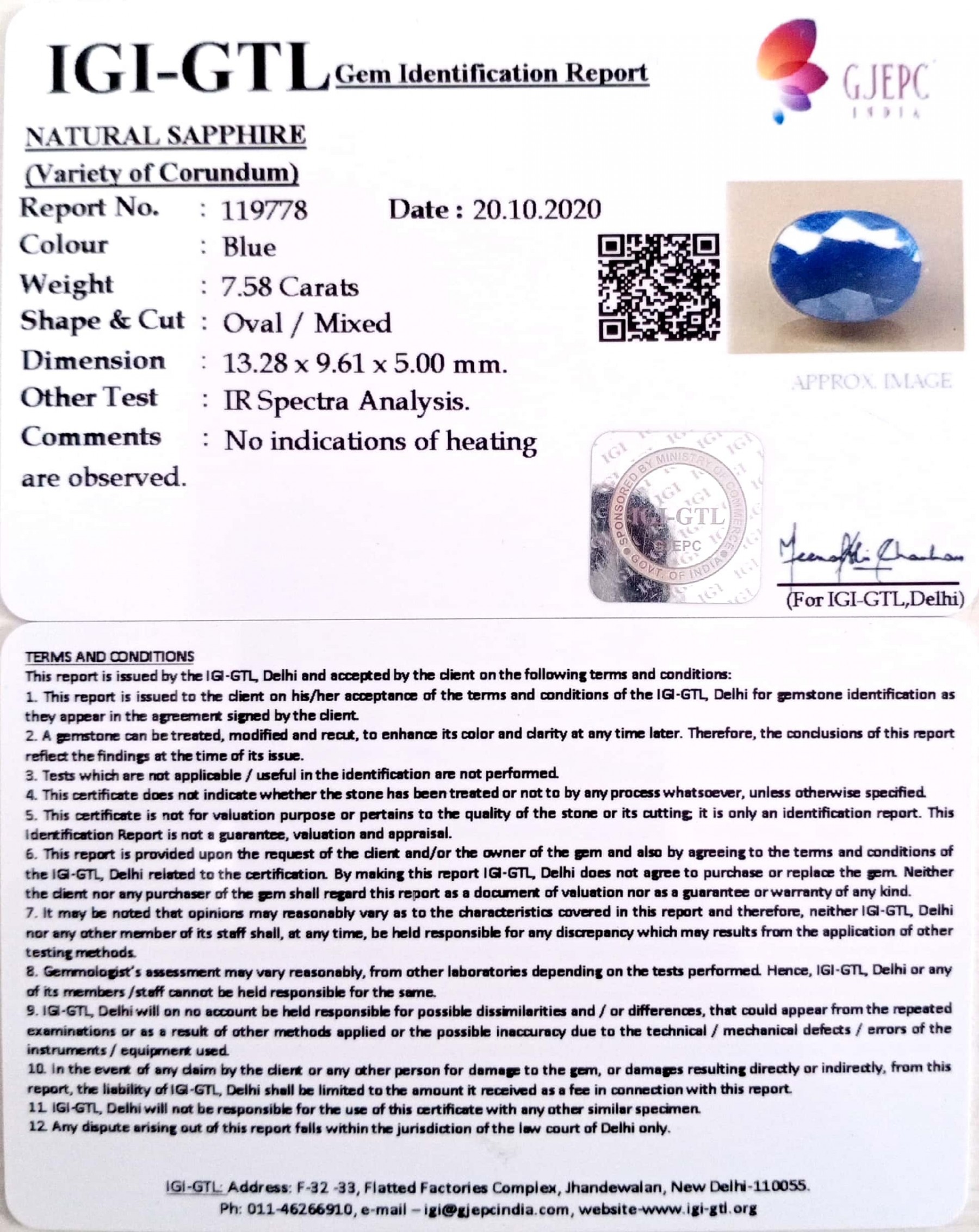 8.41 Ratti Natural Blue Sapphire with Govt Lab Certificate-(1221)