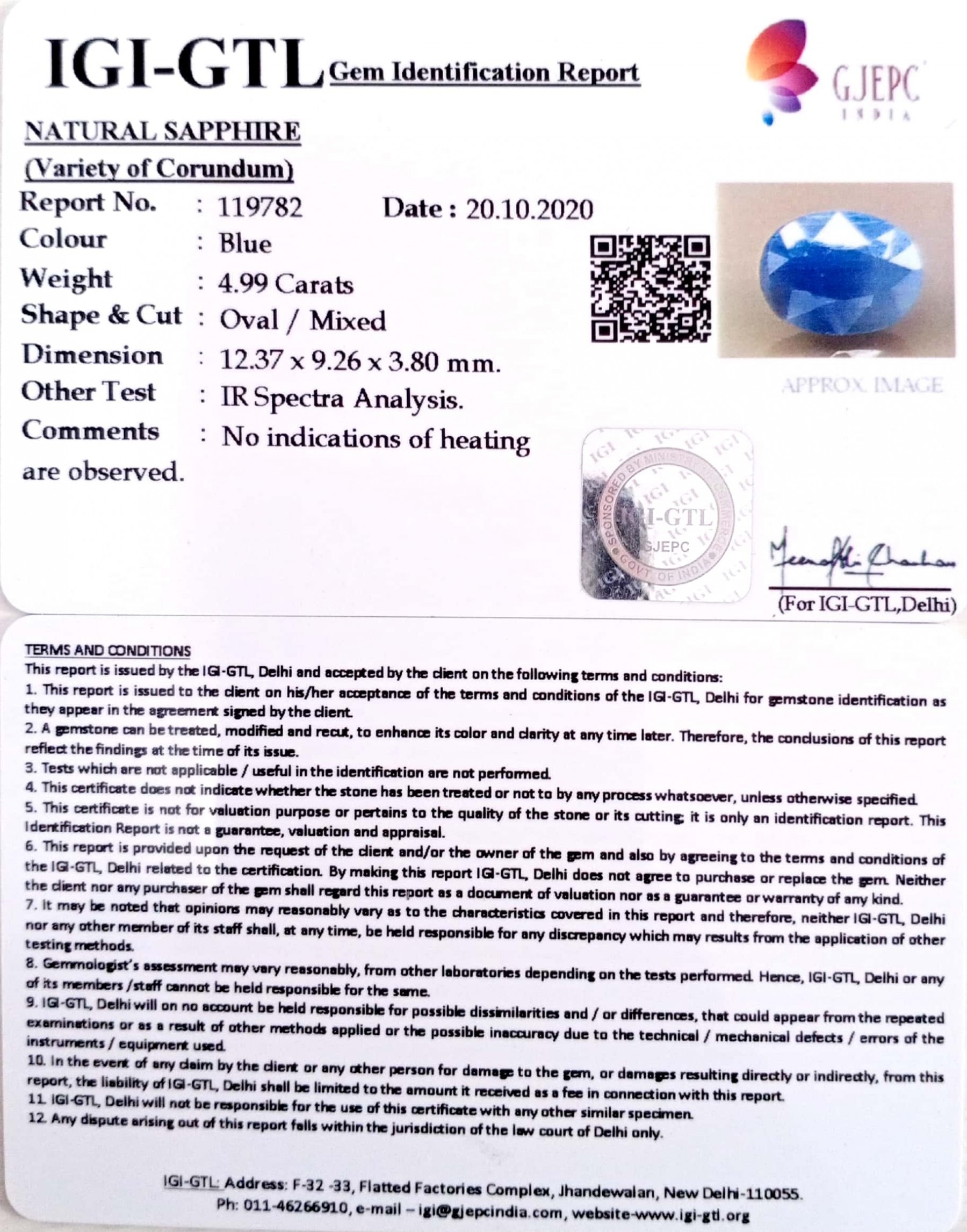 5.53 Ratti Natural Blue Sapphire with Govt Lab Certificate-(1221 )