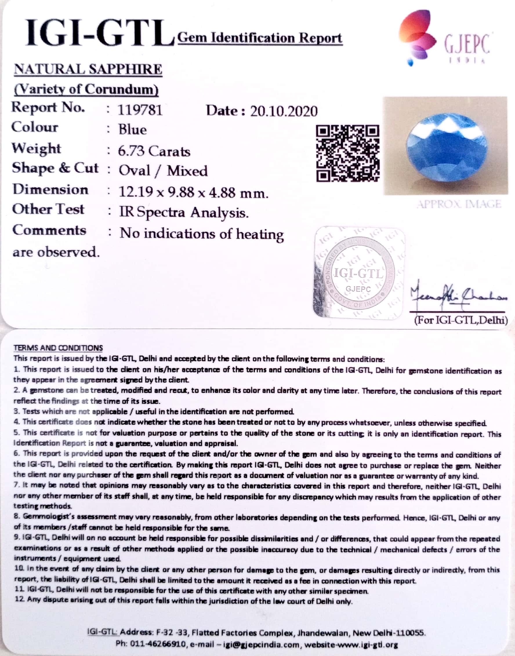 7.47 Ratti Natural Blue Sapphire with Govt Lab Certificate-(1221 )