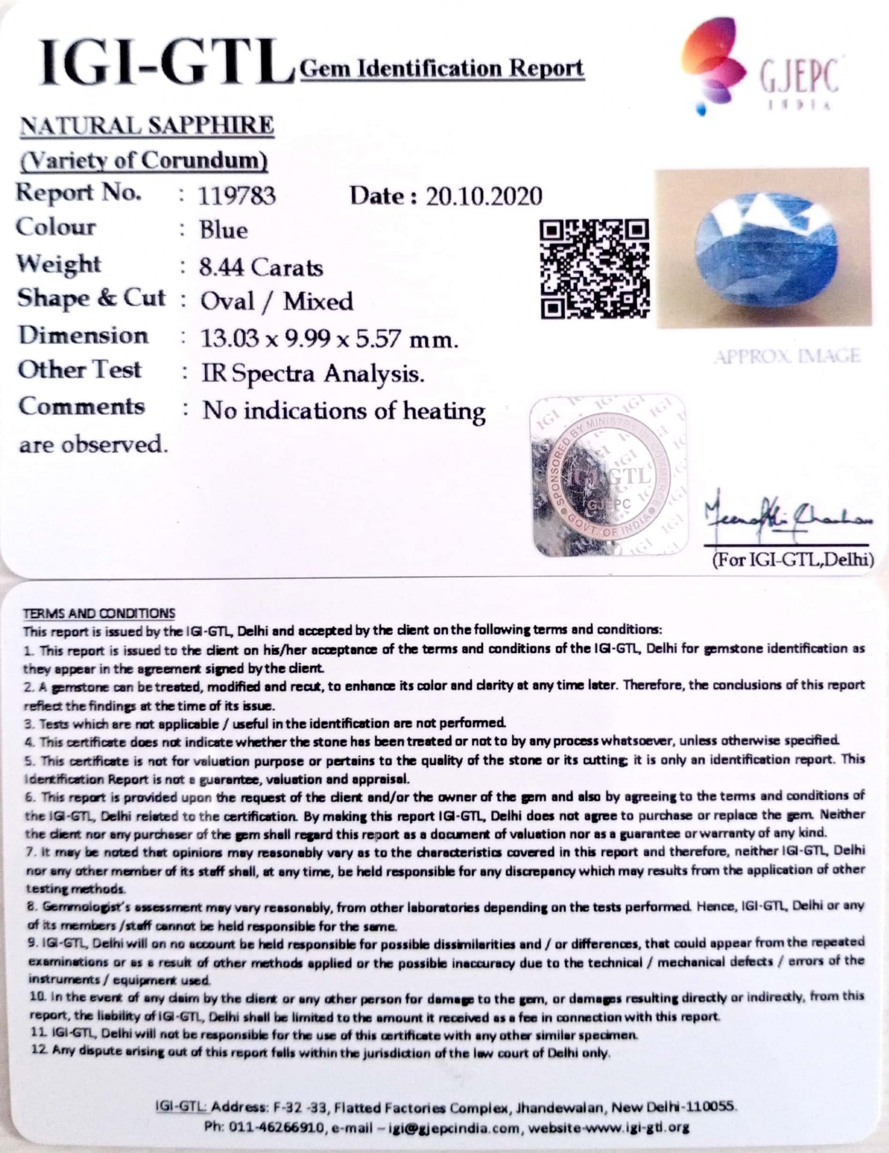 9.36 Ratti Natural Blue Sapphire with Govt Lab Certificate-(1221 )