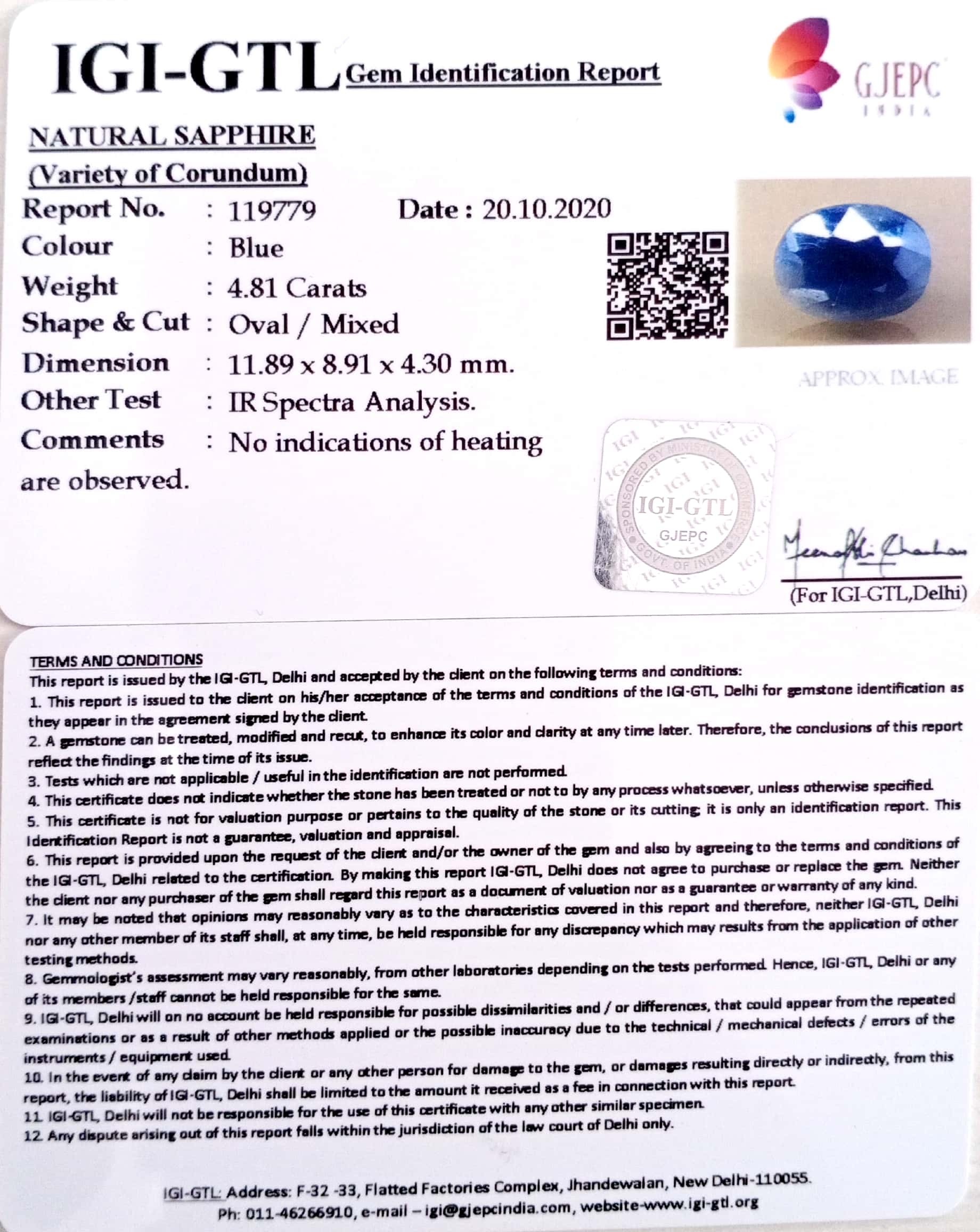 5.33 Ratti Natural Blue Sapphire with Govt Lab Certificate-(1221 )