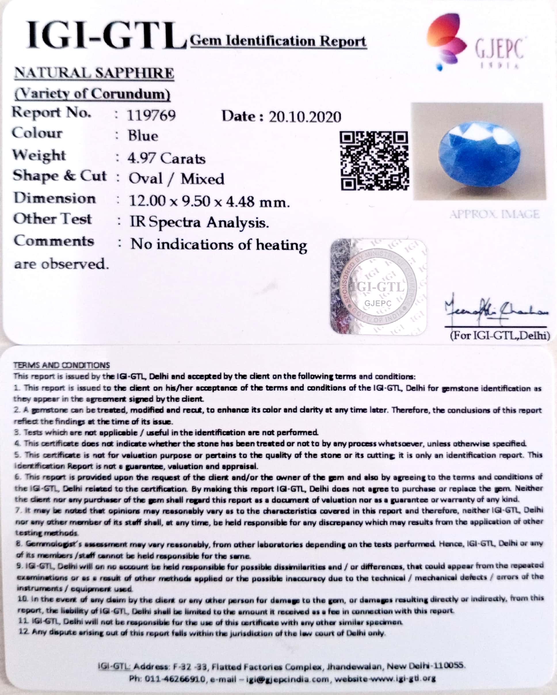 5.51 Ratti Natural Blue Sapphire with Govt Lab Certificate-(1221)