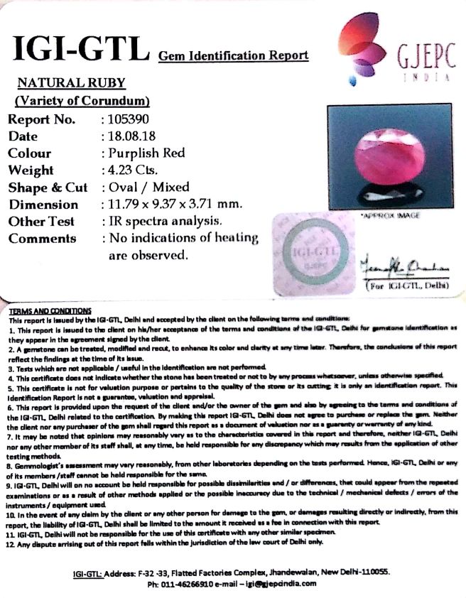 4.70 Ratti Natural New Burma Ruby with Govt. Lab Certificate