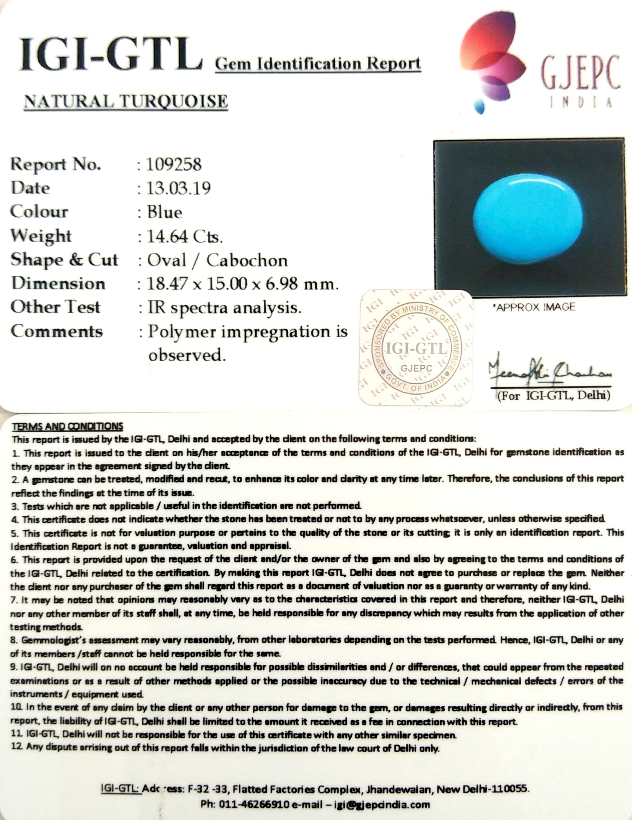 16.27 Ratti  Turquoise With Govt. Lab Certificate-(610)
