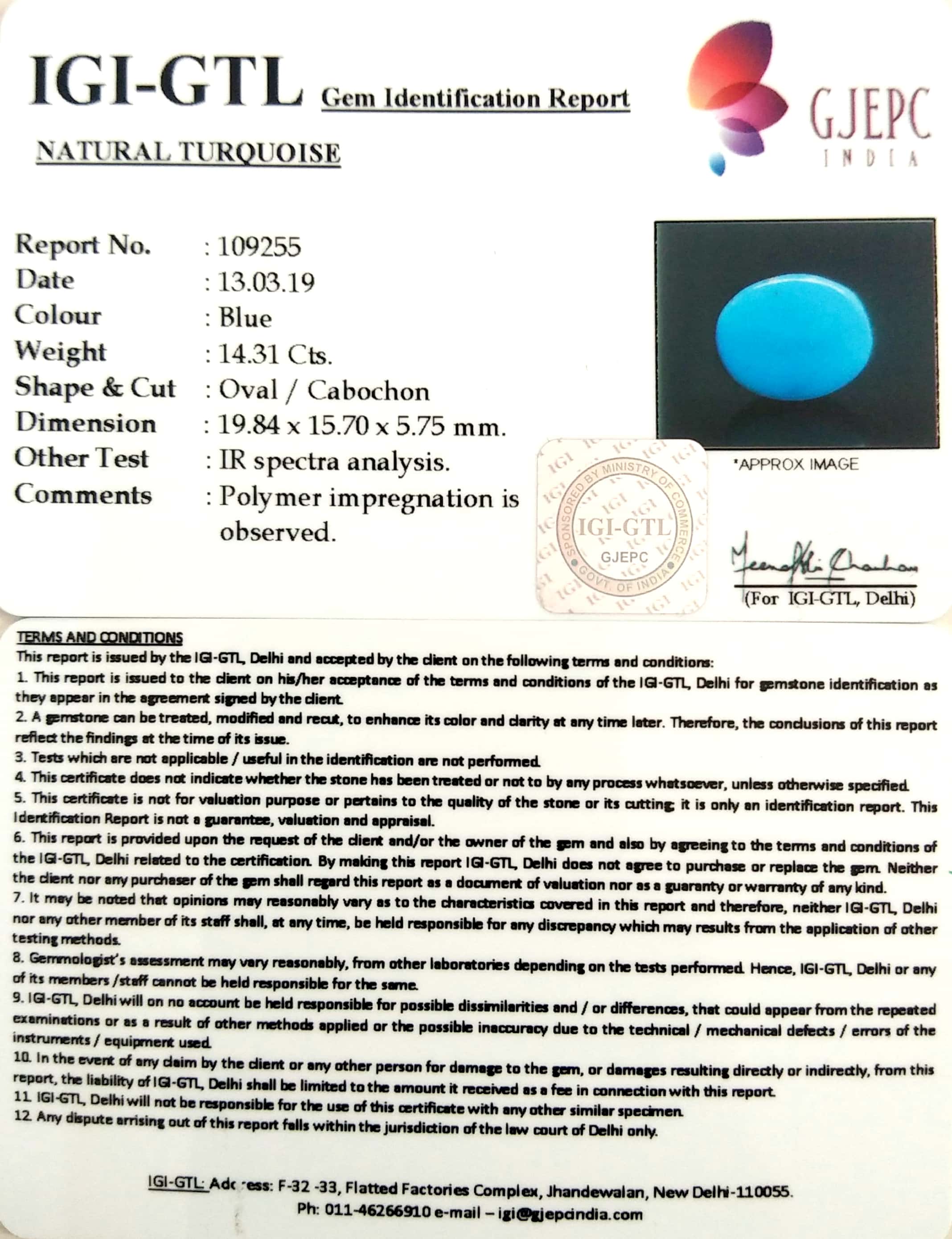 15.90 Ratti  Turquoise With Govt. Lab Certificate-(610)