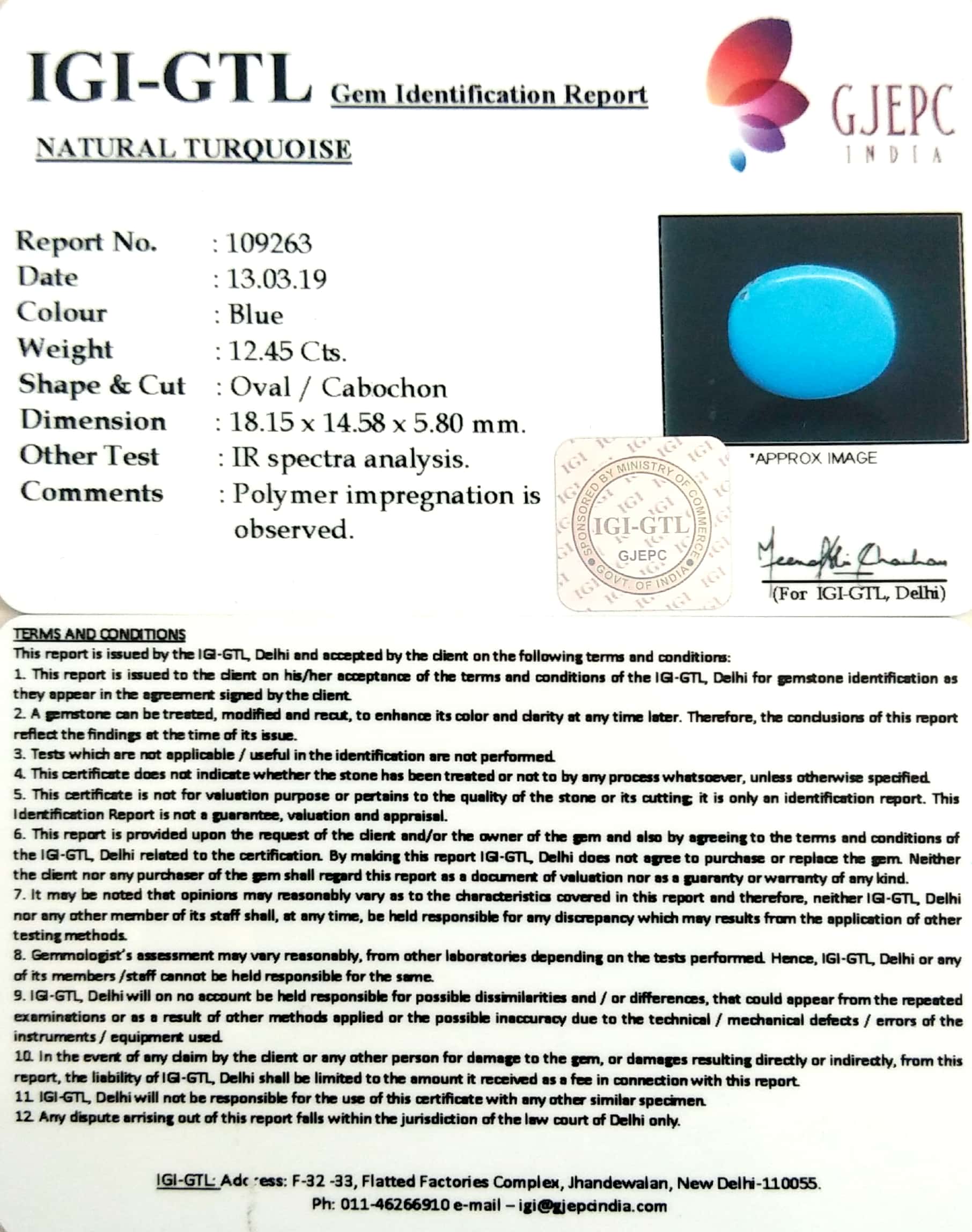 13.83 Ratti Turquoise With Govt. Lab Certificate-(610)