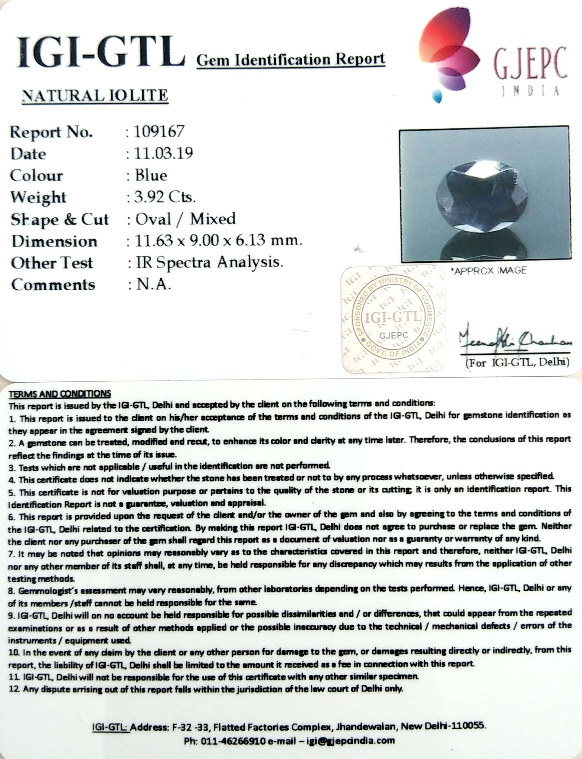 4.36 Ratti Natural Iolite With Govt. Lab Certificate-(610)