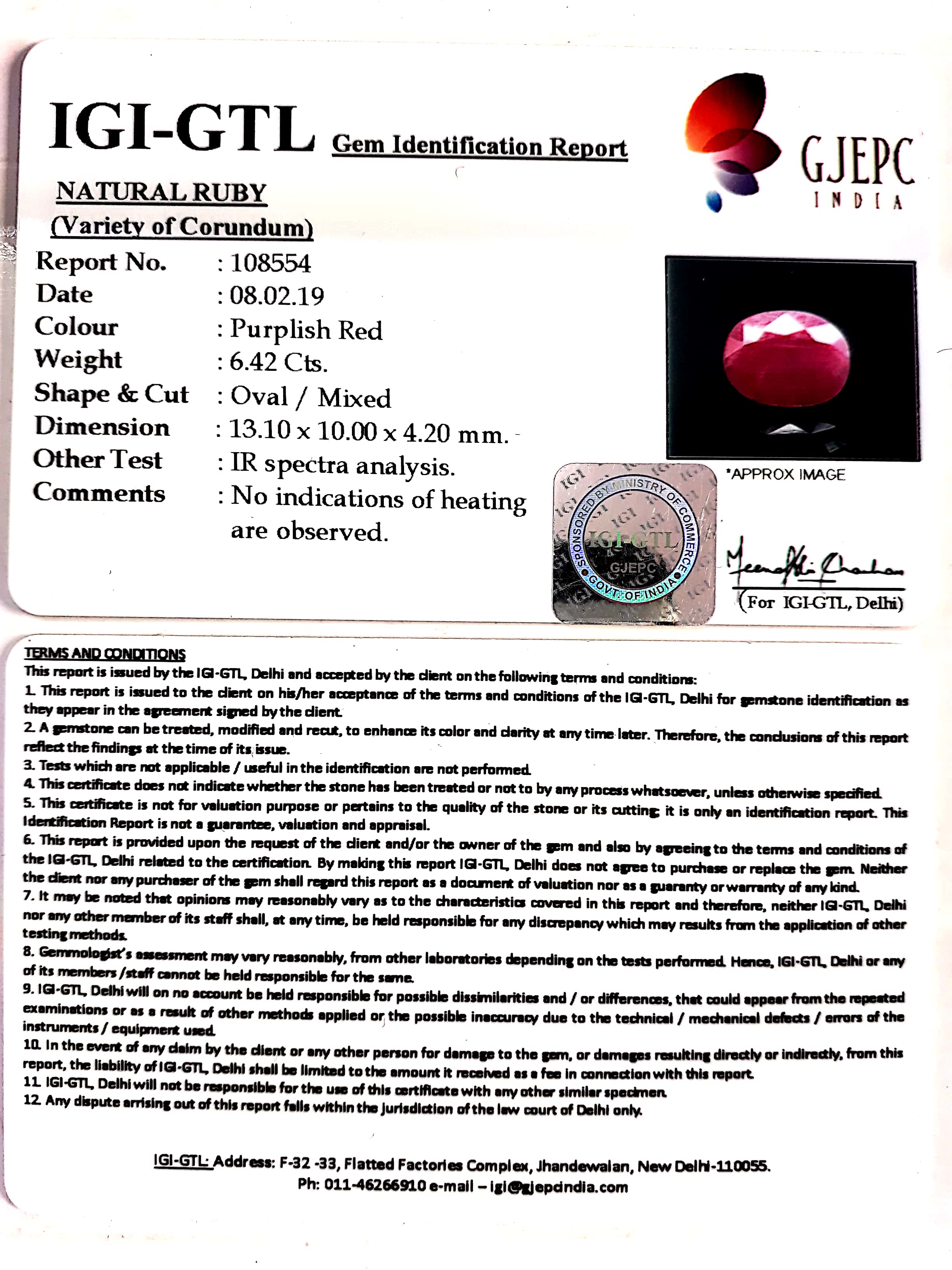 7.13 Ratti Natural Indian Ruby with Govt. Lab Certificate-(1221)