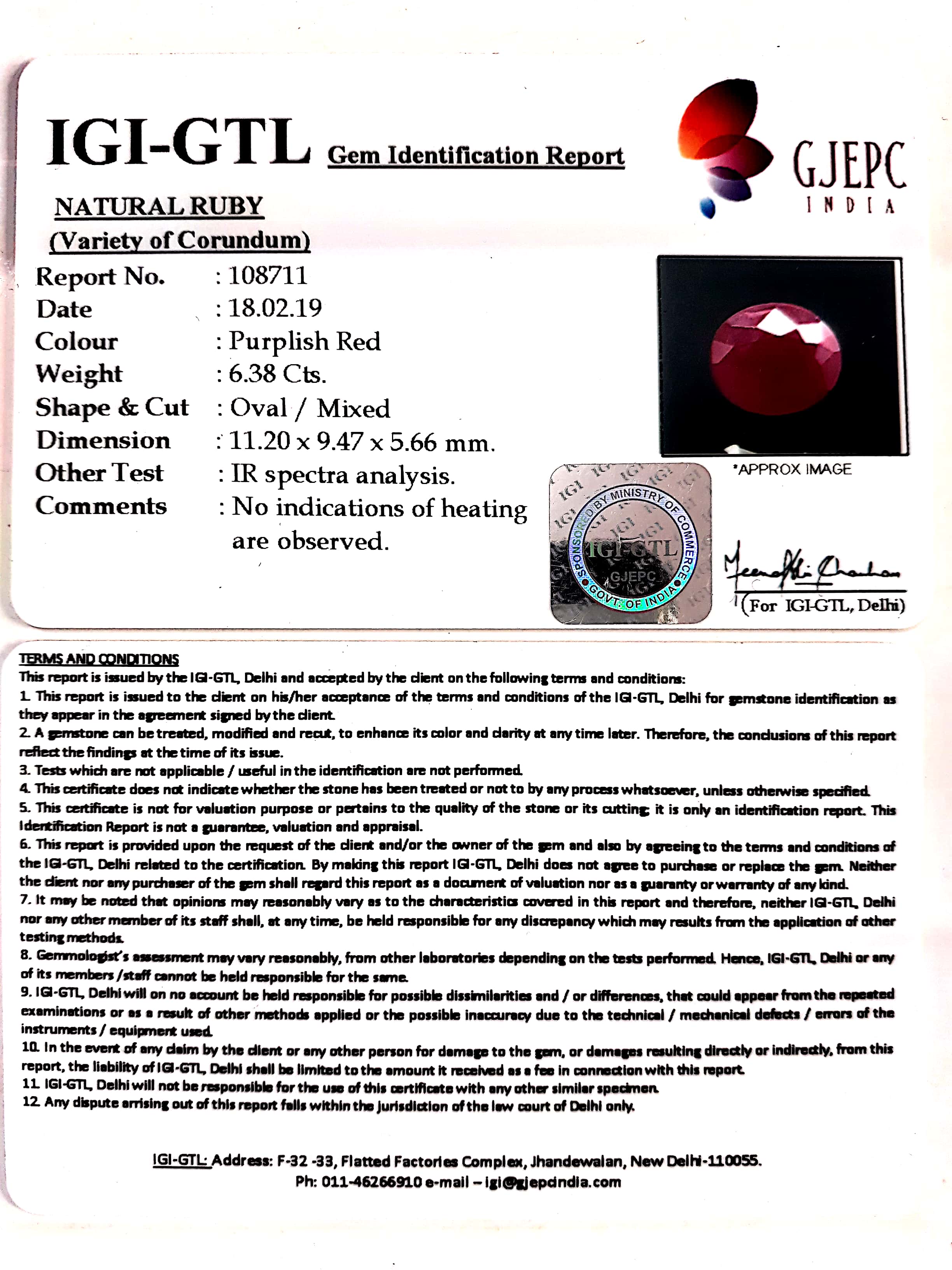 7.09 Ratti Natural New Burma Ruby with Govt. Lab Certificate-(3441)