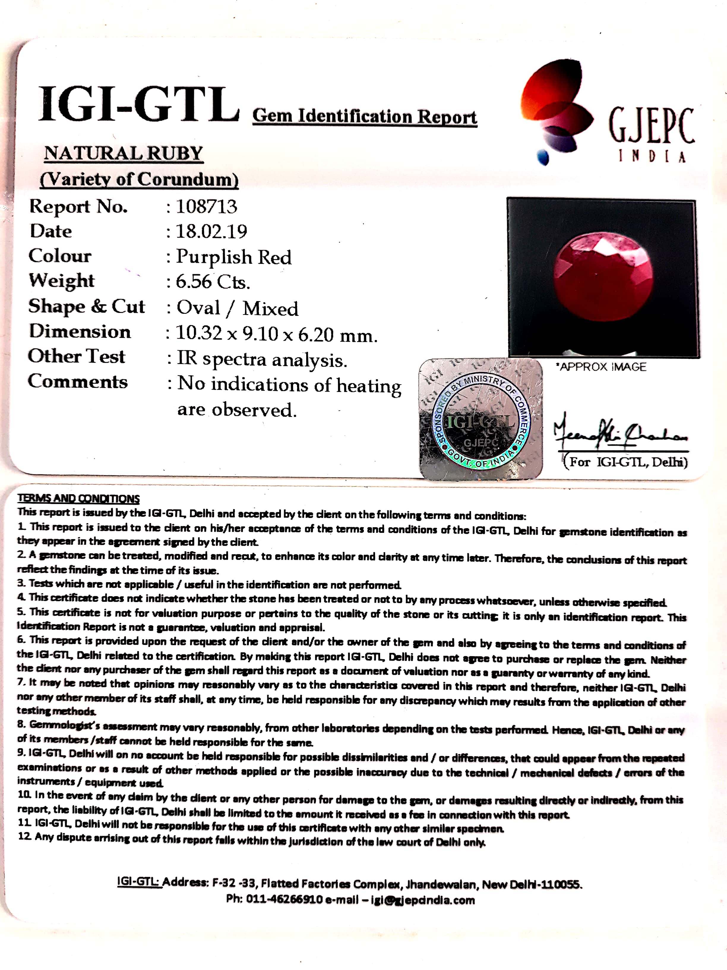 7.29 Ratti Natural New Burma Ruby with Govt. Lab Certificate-(7881)
