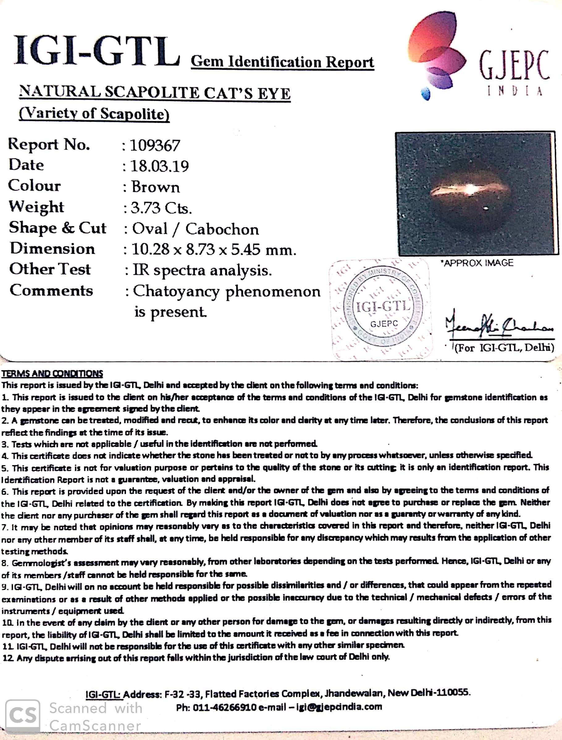4.14 Ratti Natural Scapolite Cat^s Eye with Govt. Lab Certified-(1221)