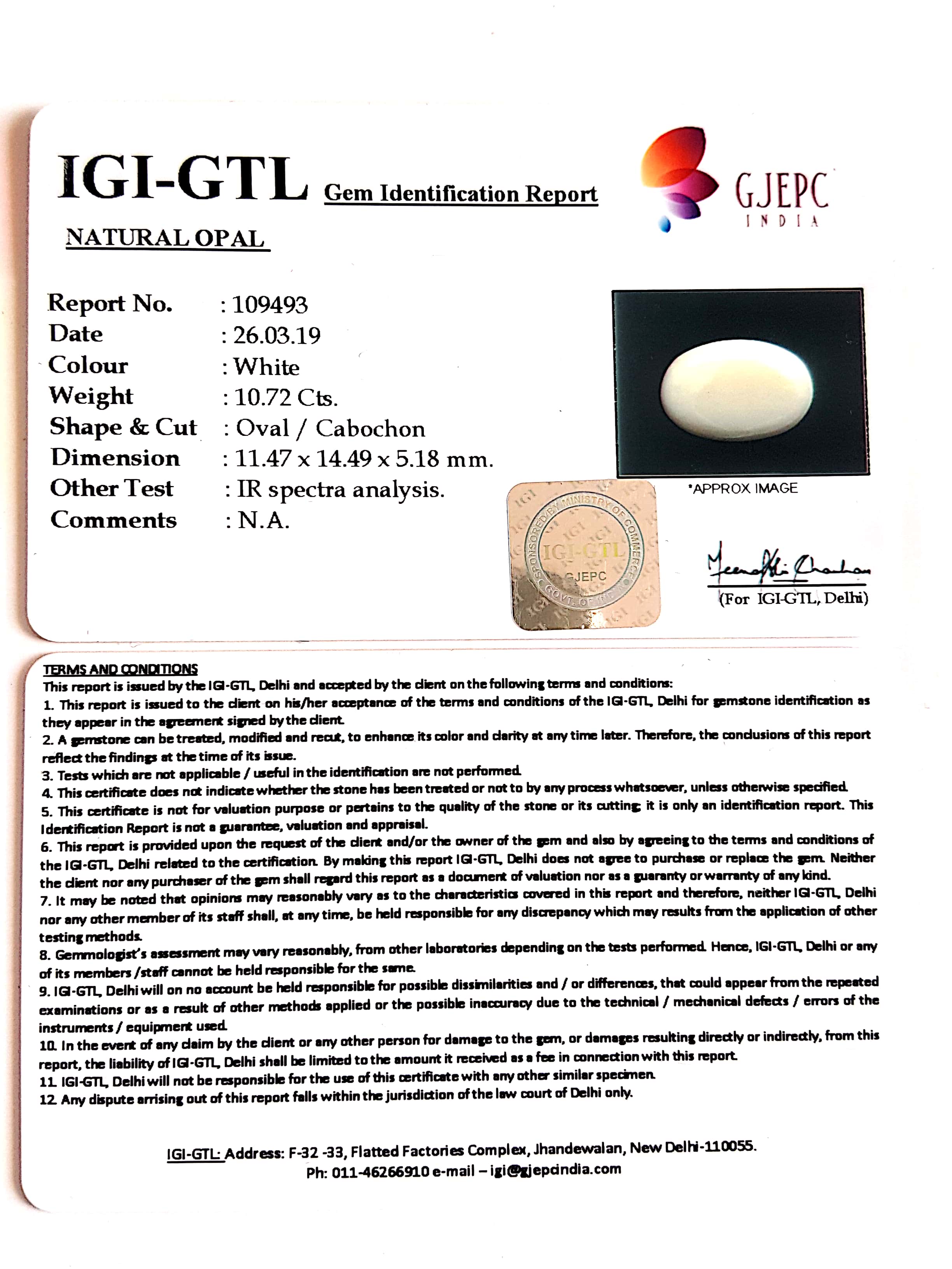 11.91 Ratti Natural Opal with Govt. Lab Certificate-(610)