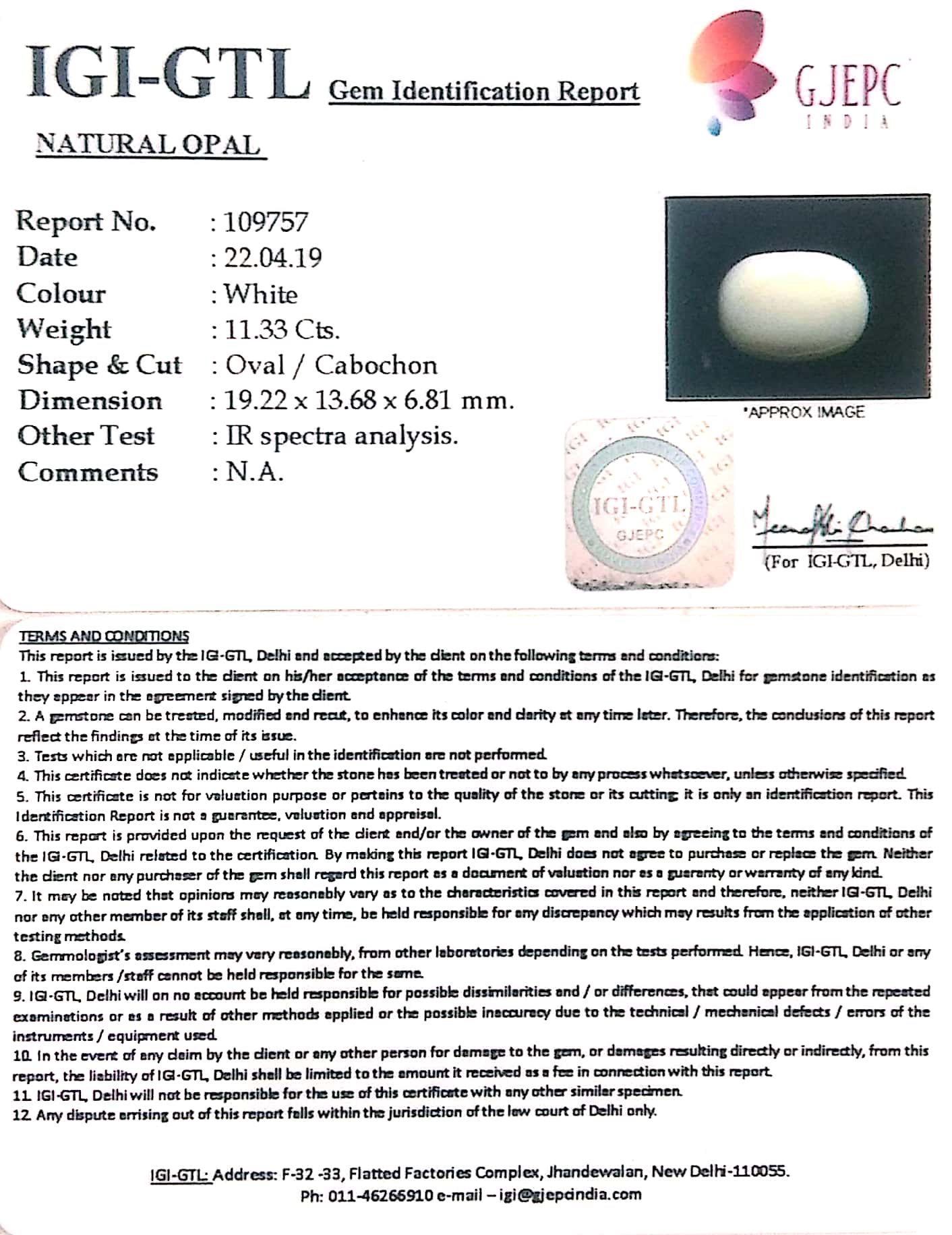 12.59 Ratti Natural Opal with Govt. Lab Certificate-(610)