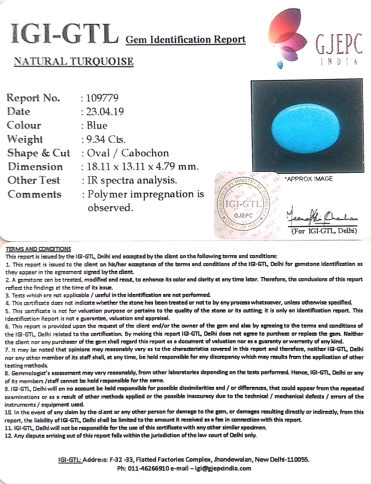 10.38 Ratti Turquoise With Govt. Lab Certificate-(610)