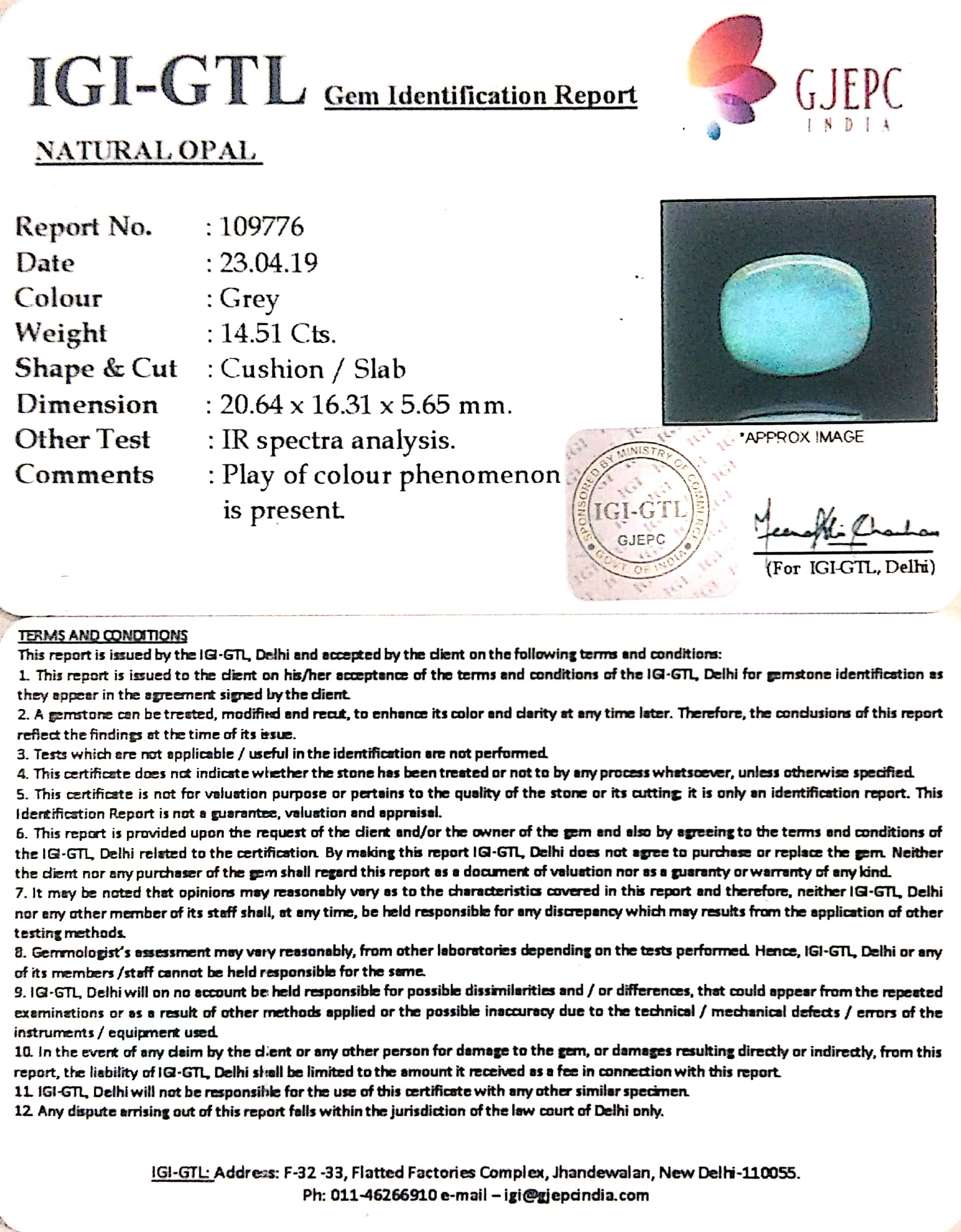 16.12 Ratti Fire Opal With Govt. Lab Certificate-(2331)