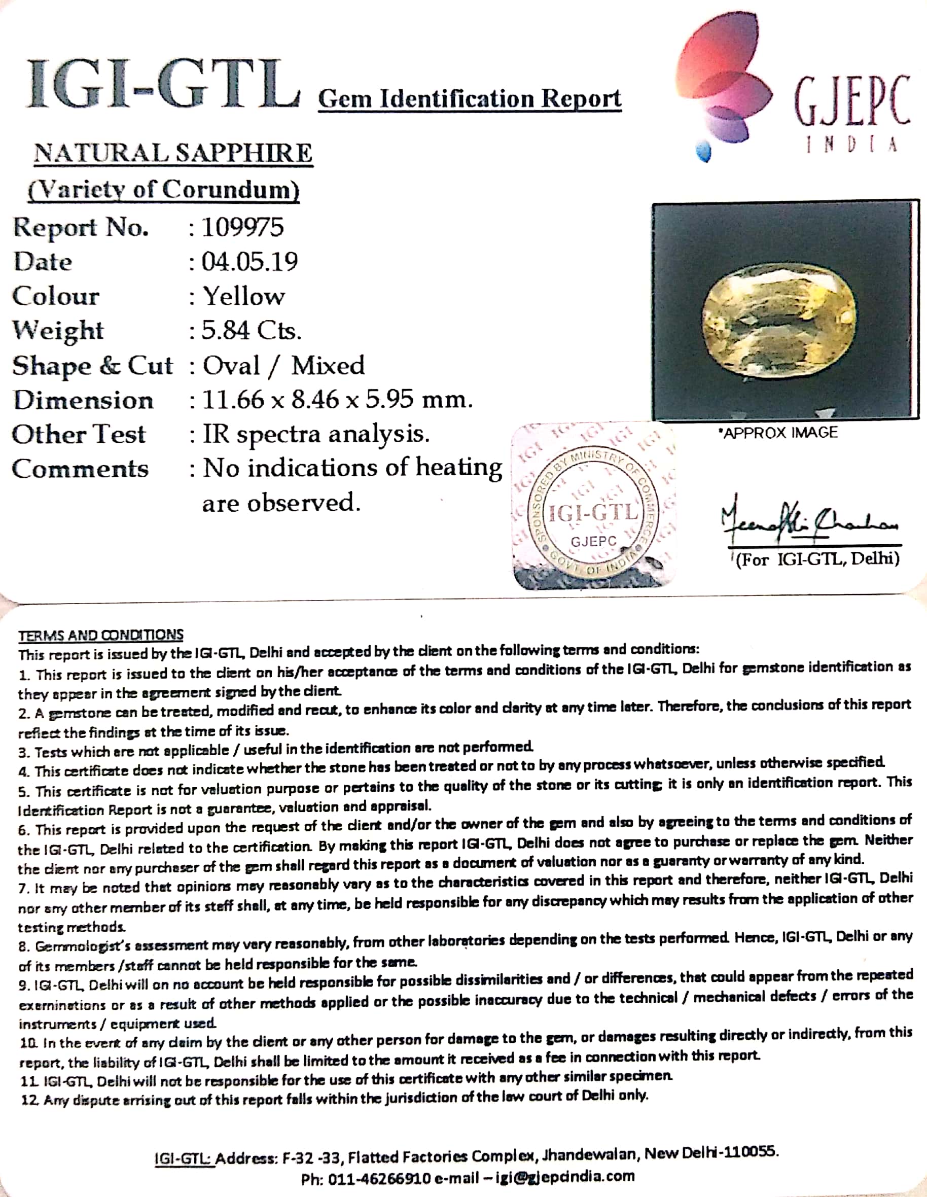 6.49 Ratti Natural Yellow Sapphire With Govt Lab Certificate-(45510)
