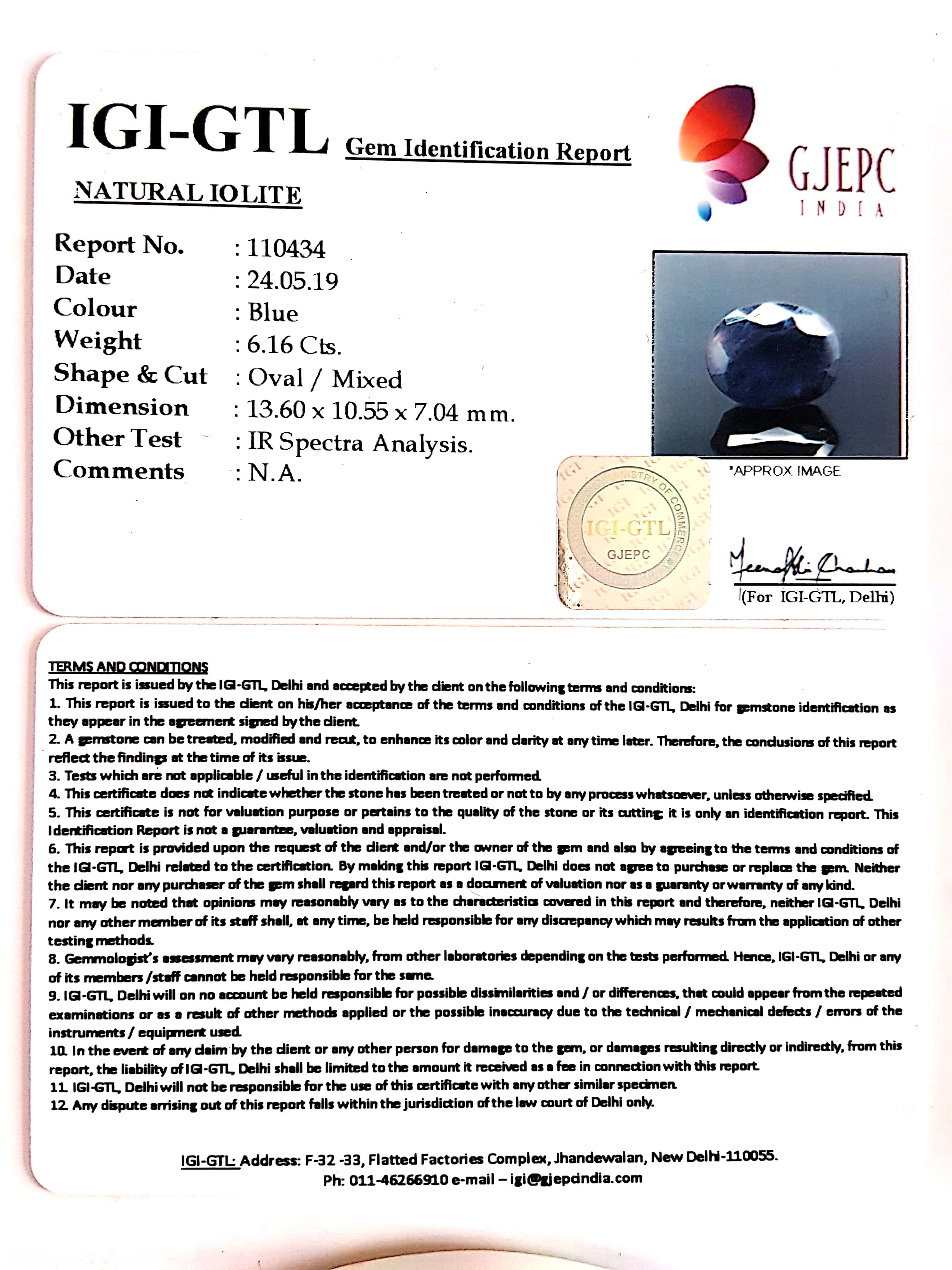 6.84 Ratti Natural Iolite With Govt. Lab Certificate-(610)
