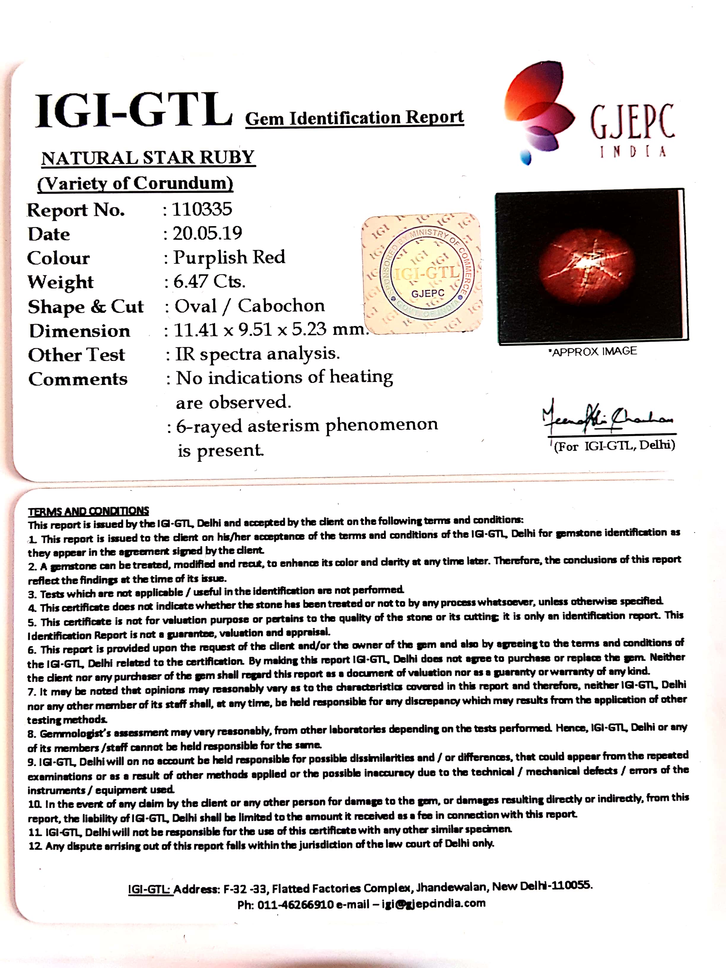 7.19 Natural Star Ruby With Govt.Lab Certificate-(1221)