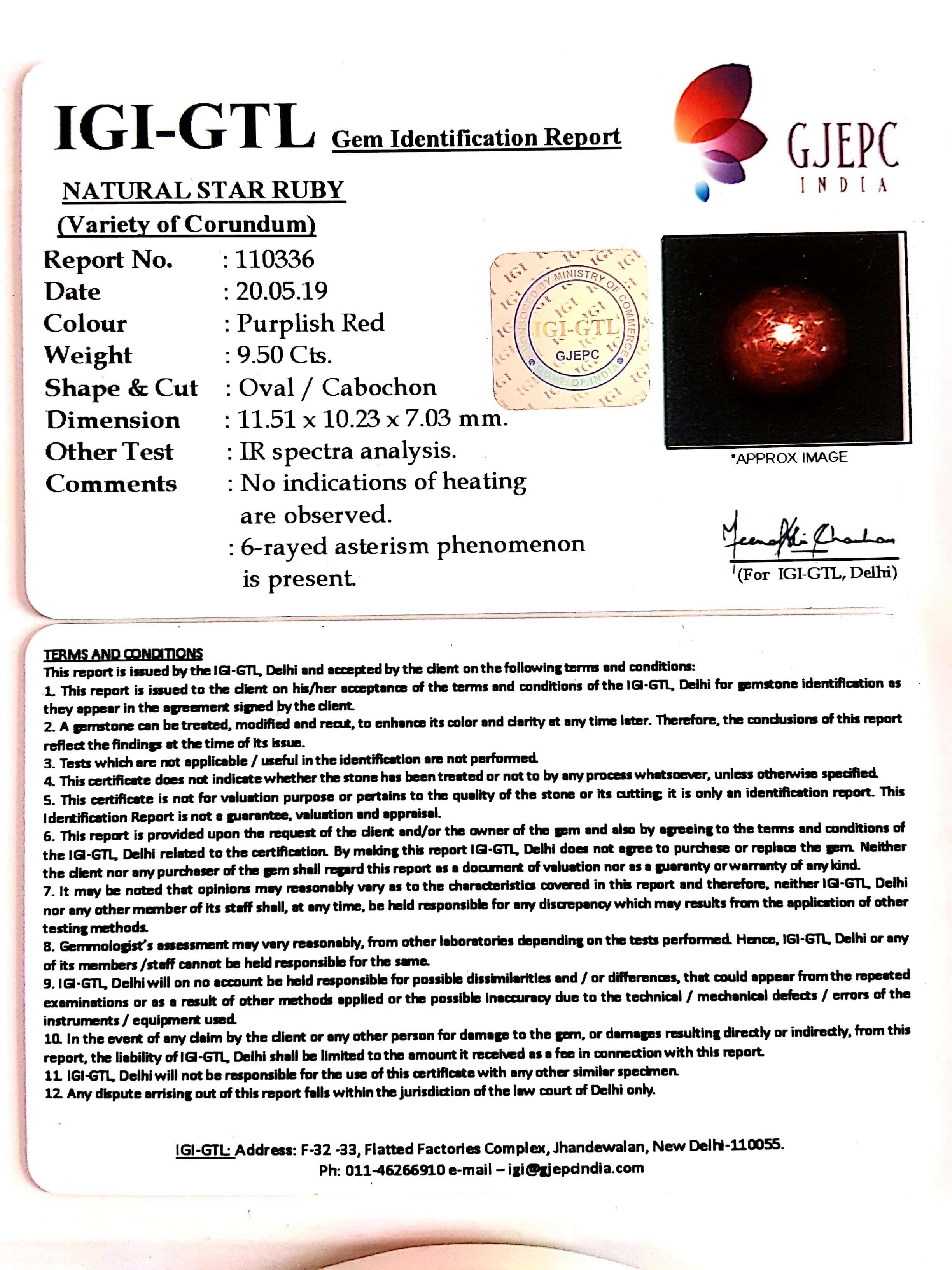 10.56 Natural Star Ruby With Govt.Lab Certificate-(1221)