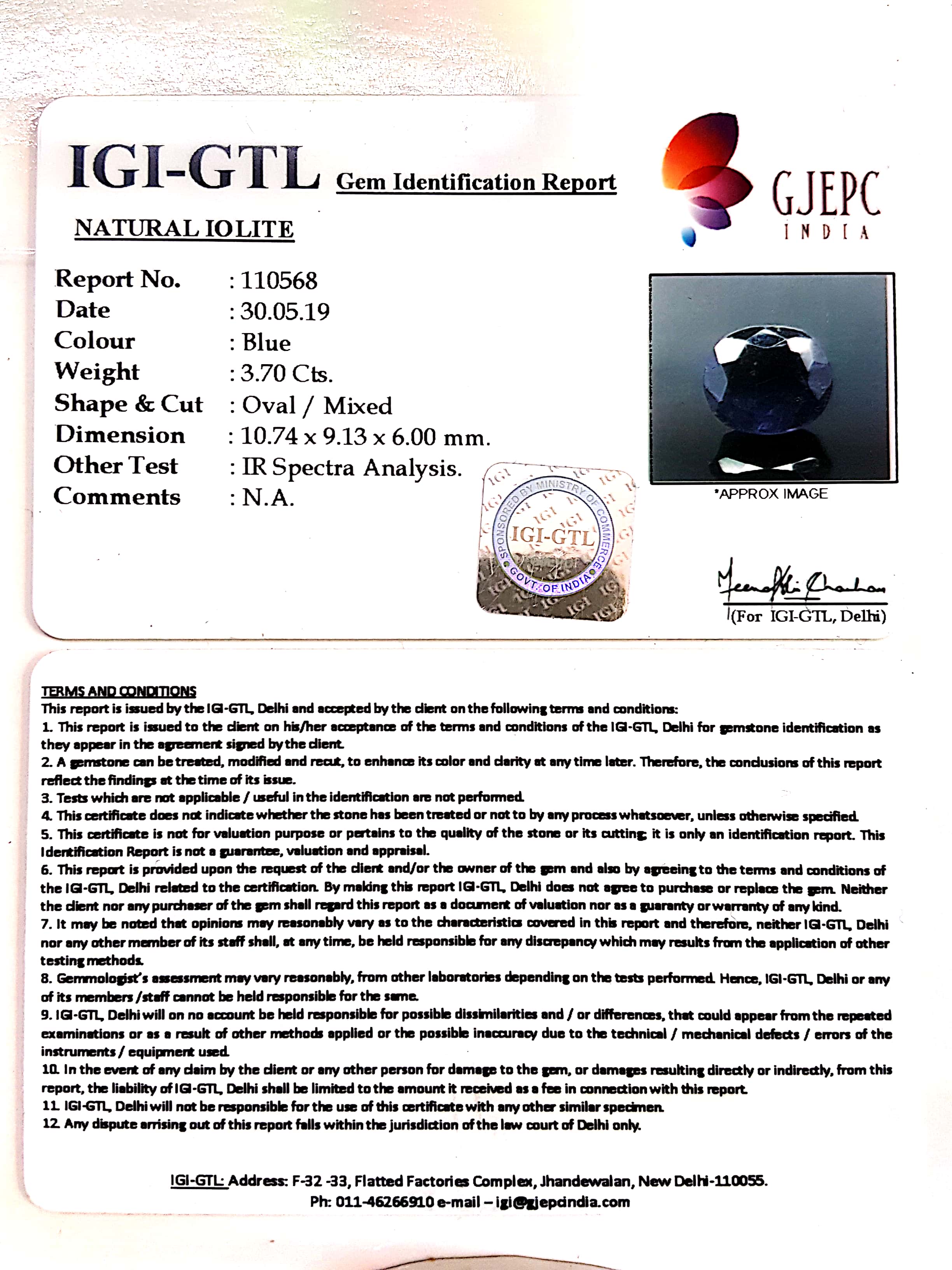 4.11 Ratti Natural Iolite With Govt. Lab Certificate-(1221)