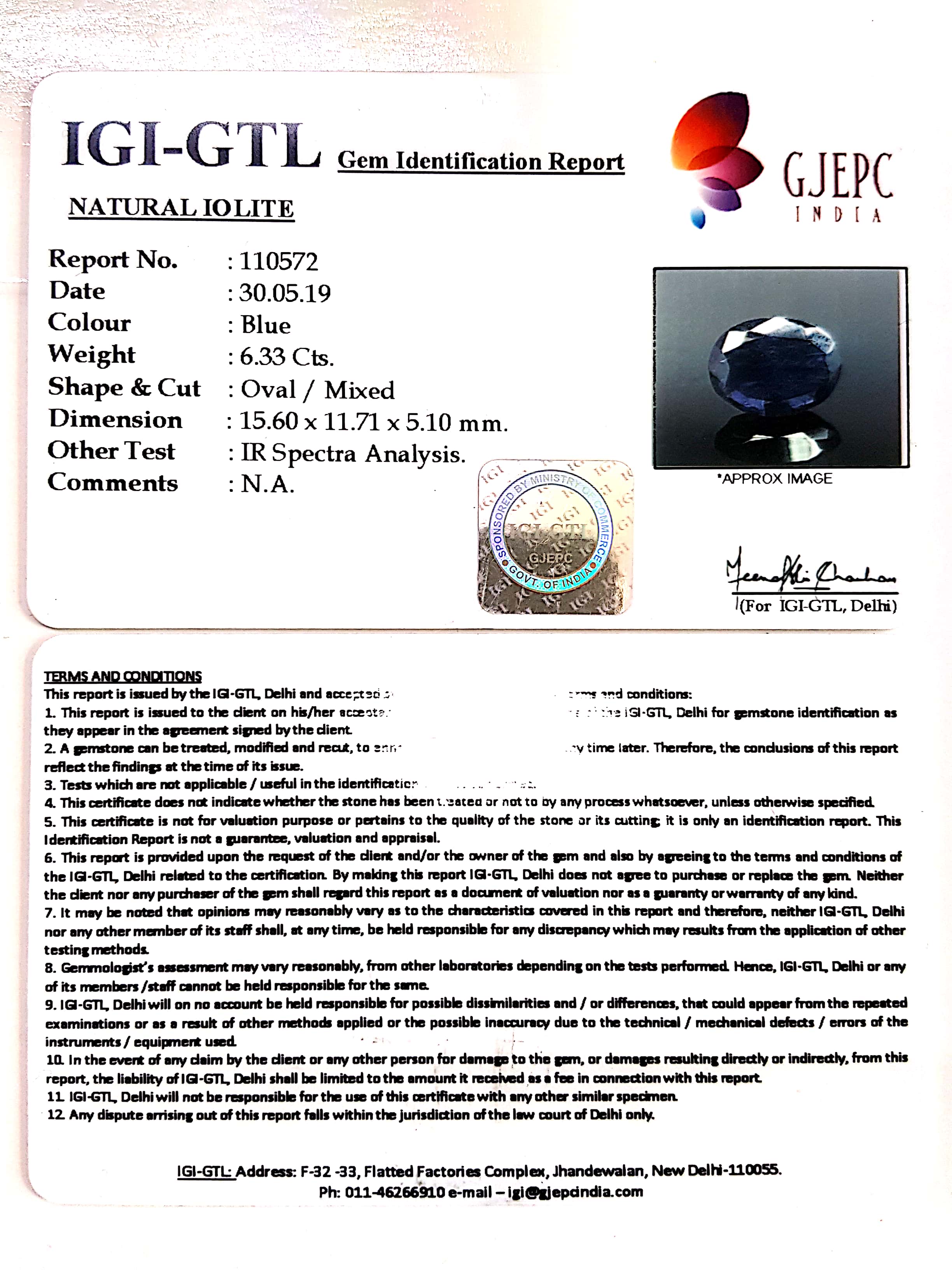 7.03 Ratti Natural Iolite With Govt. Lab Certificate-(1221)