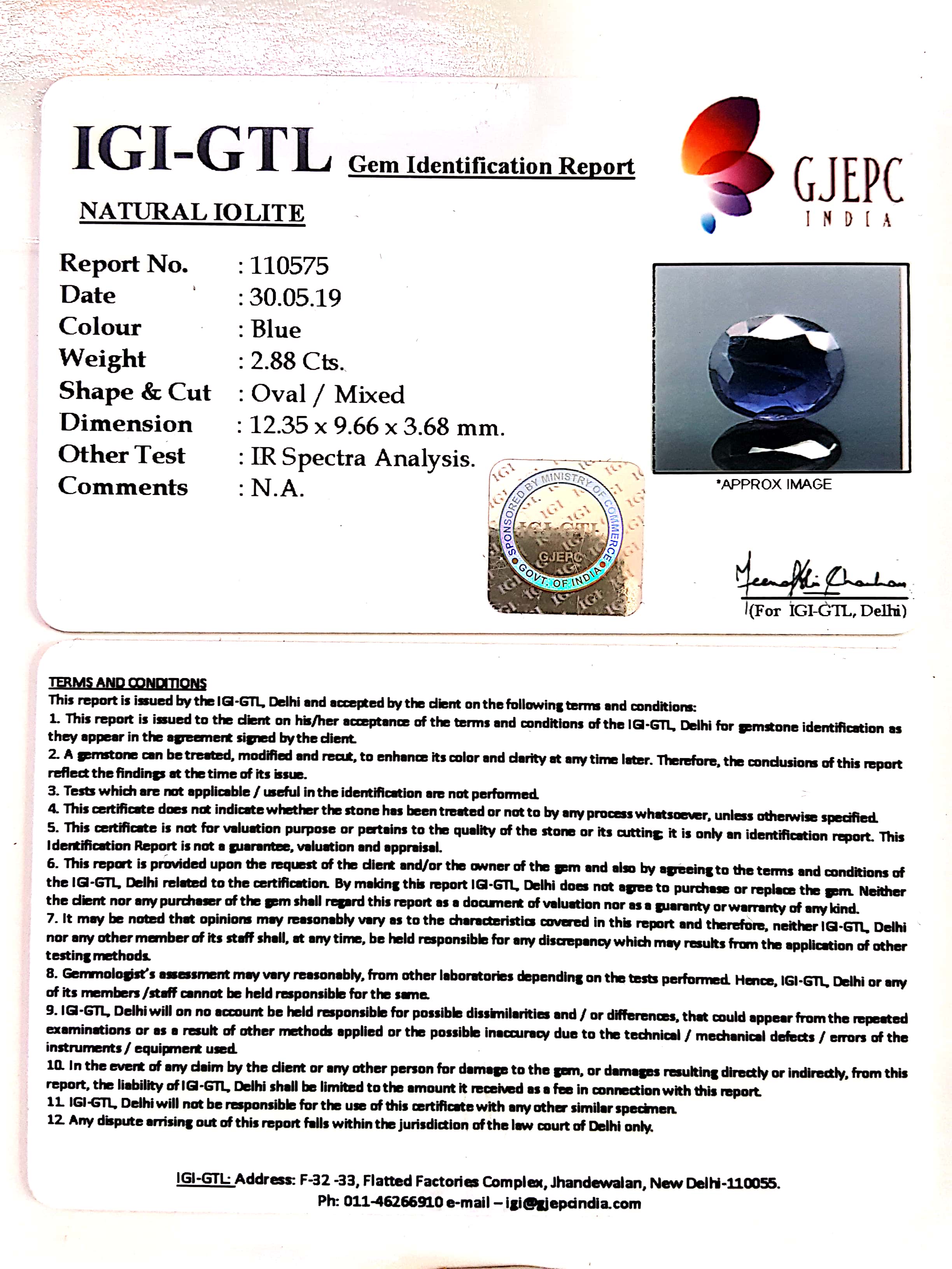 3.20 Ratti Natural Iolite With Govt. Lab Certificate-(1221)