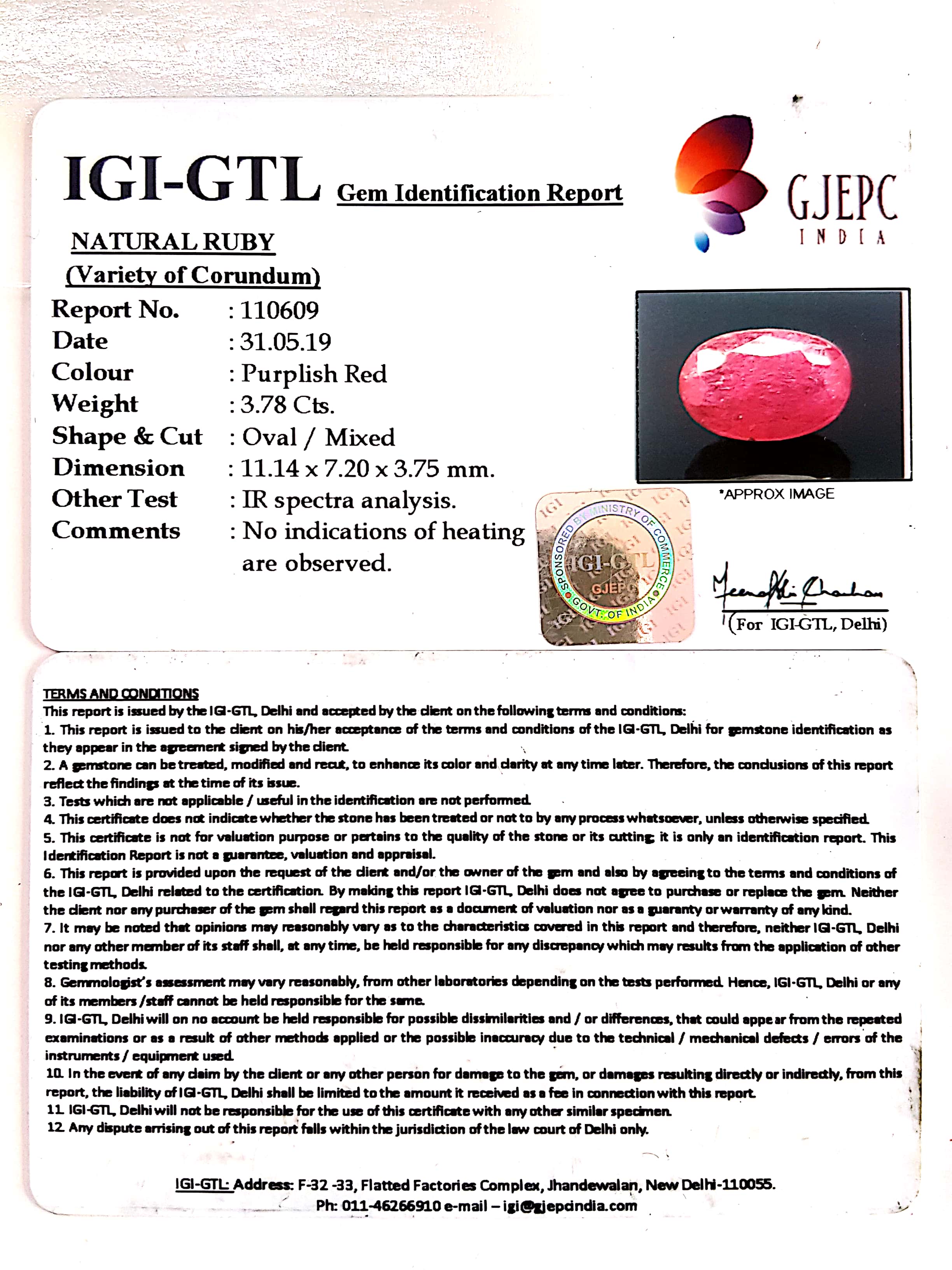 4.20 Ratti Natural Mozambique Ruby with Govt. Lab Certificate-(34410)