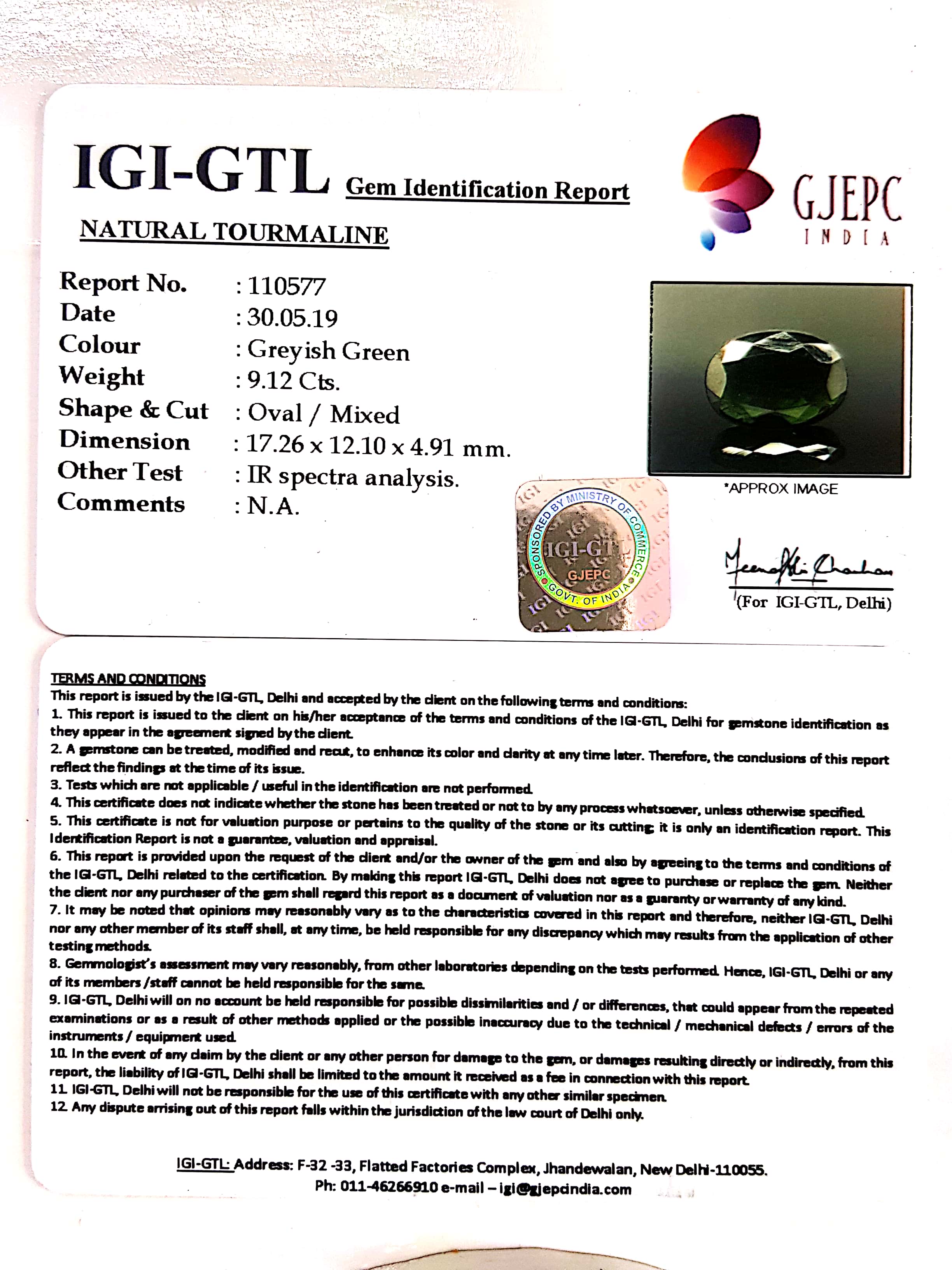 10.13 Ratti Natural Tourmaline With Govt. Lab Certificate-(1221)