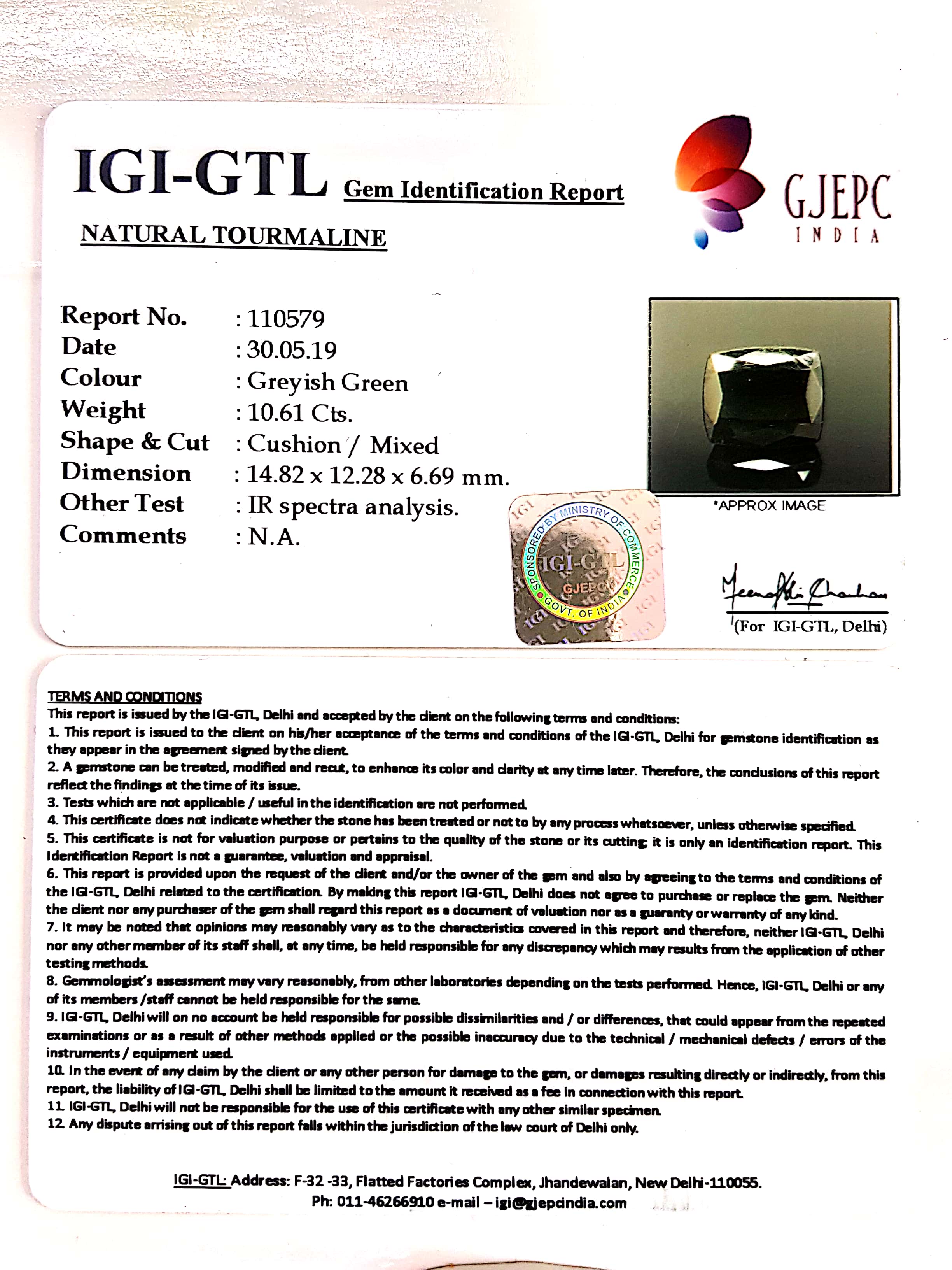 11.79 Ratti Natural Tourmaline With Govt. Lab Certificate-(1221)