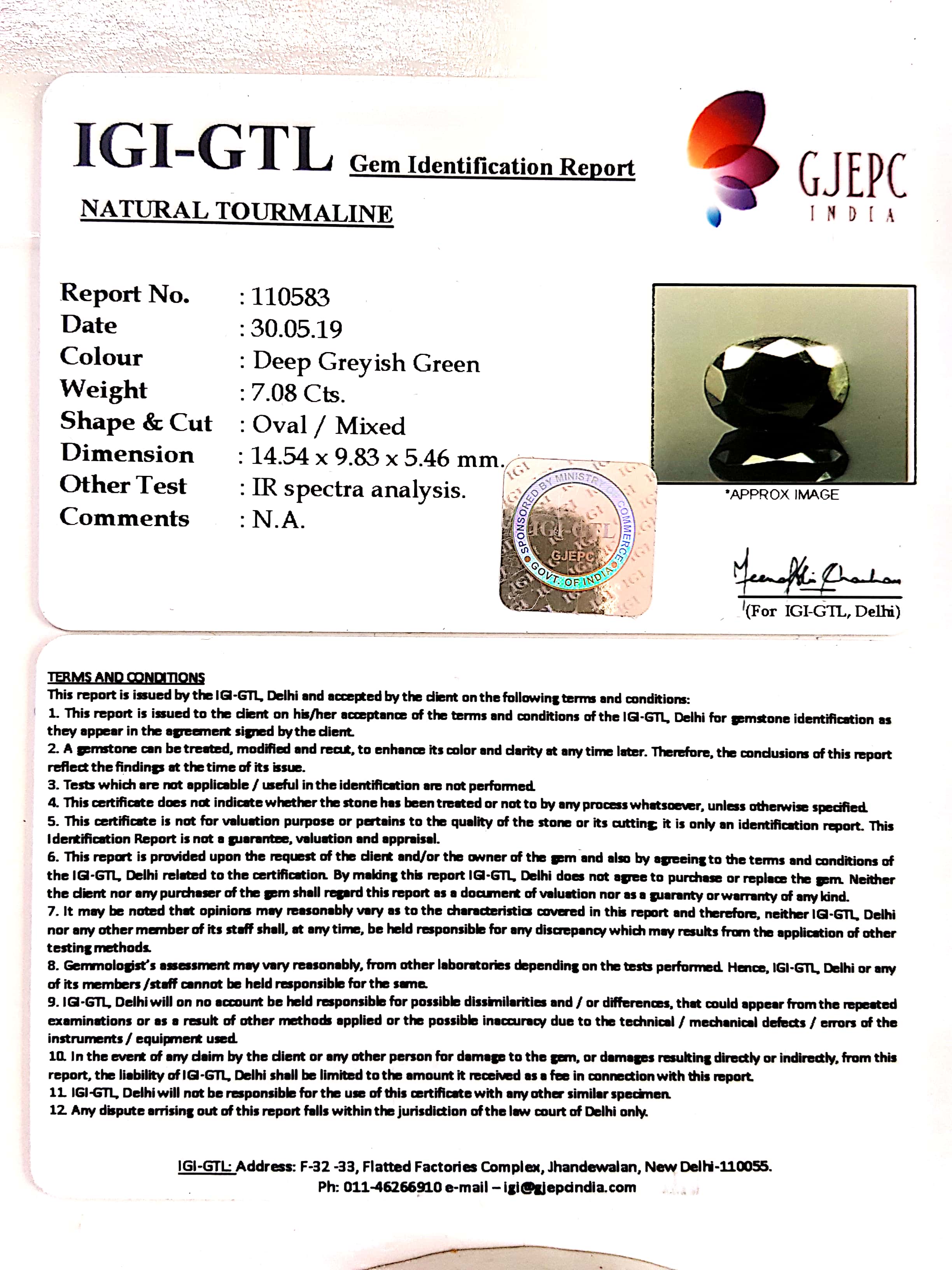 7.87 Ratti Natural Tourmaline With Govt. Lab Certificate-(1221)