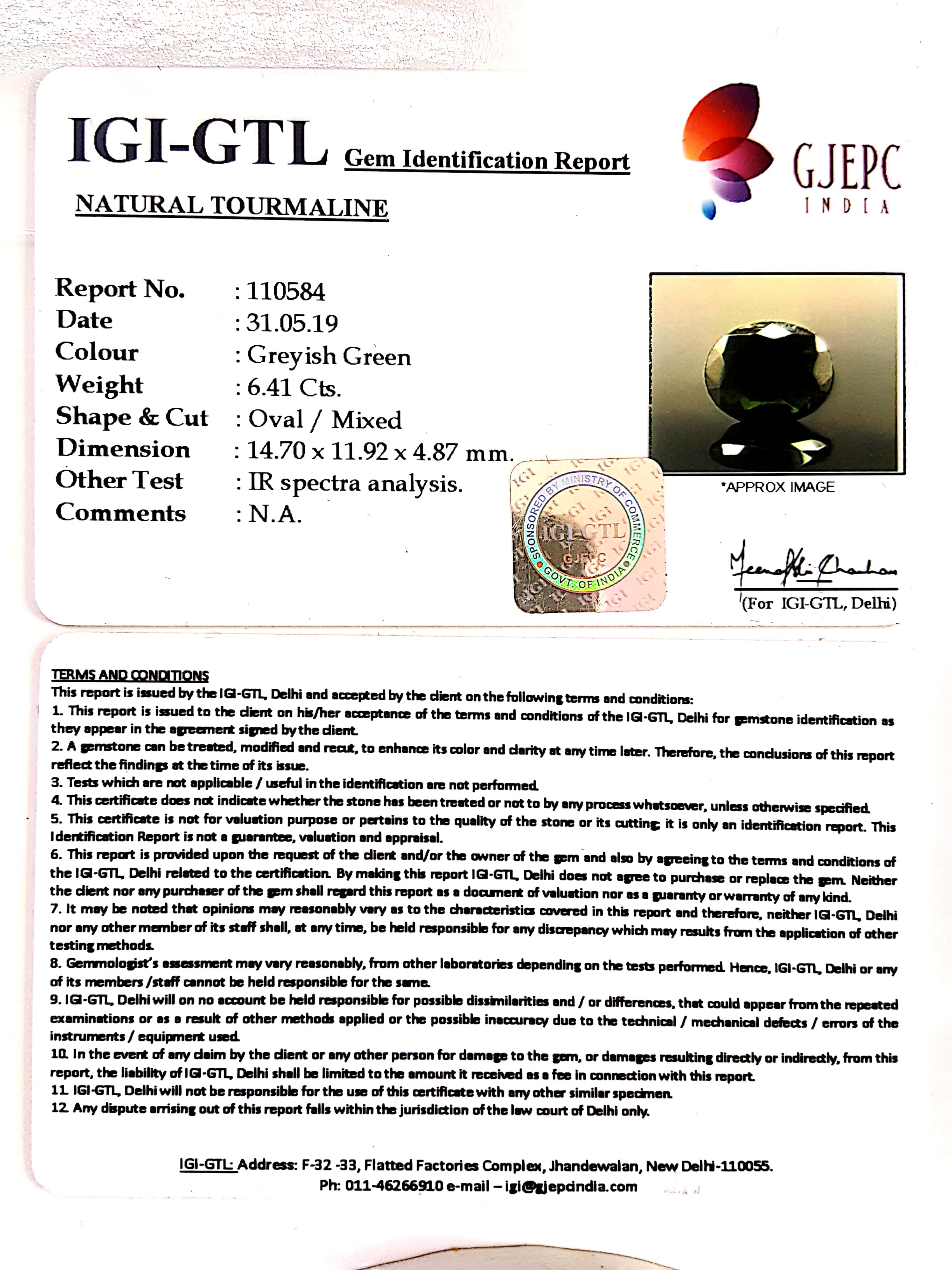 7.12 Ratti Natural Tourmaline With Govt. Lab Certificate-(1221)