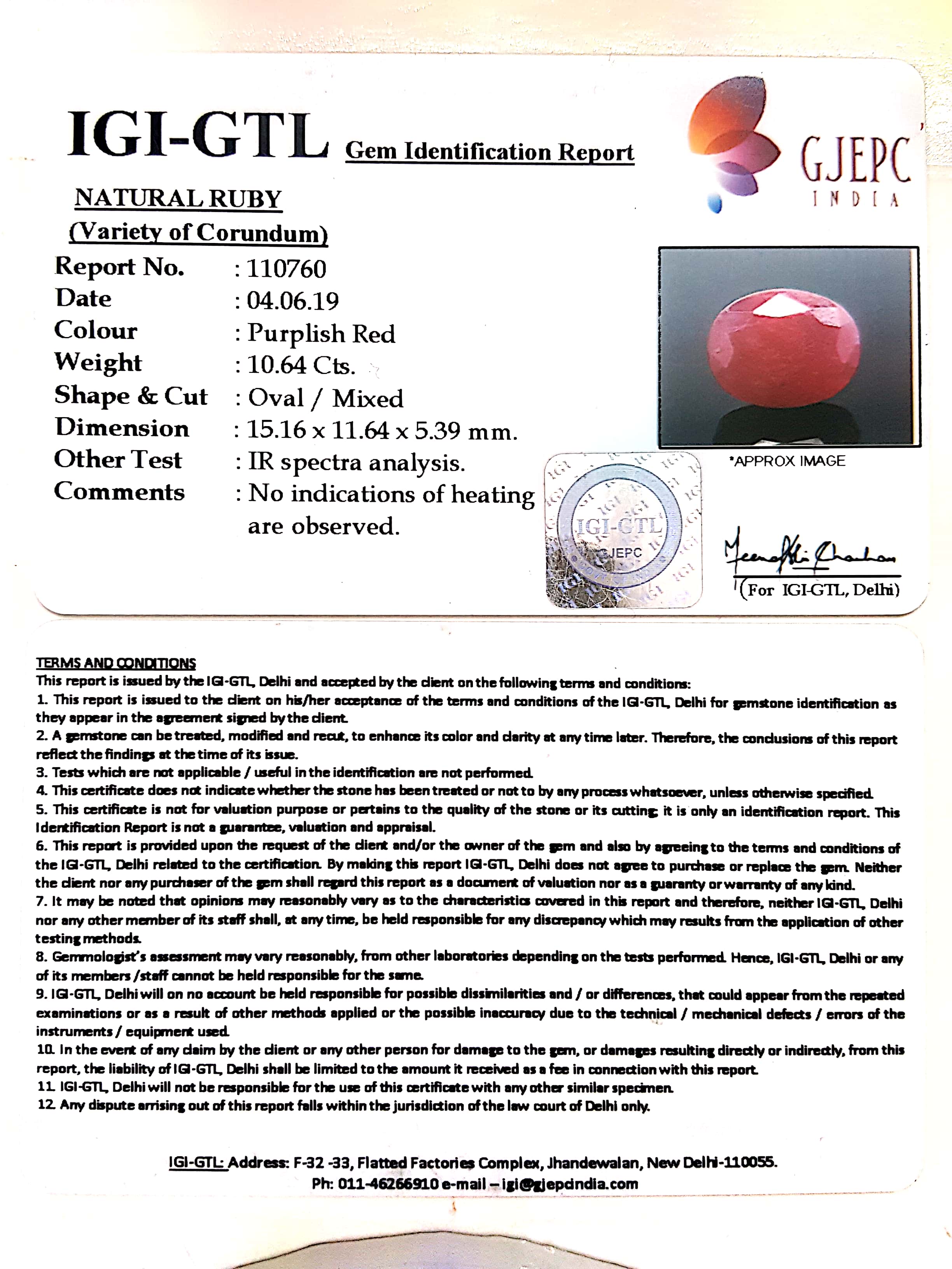11.82 Ratti Natural New Burma Ruby with Govt Lab Certificate-(2331)