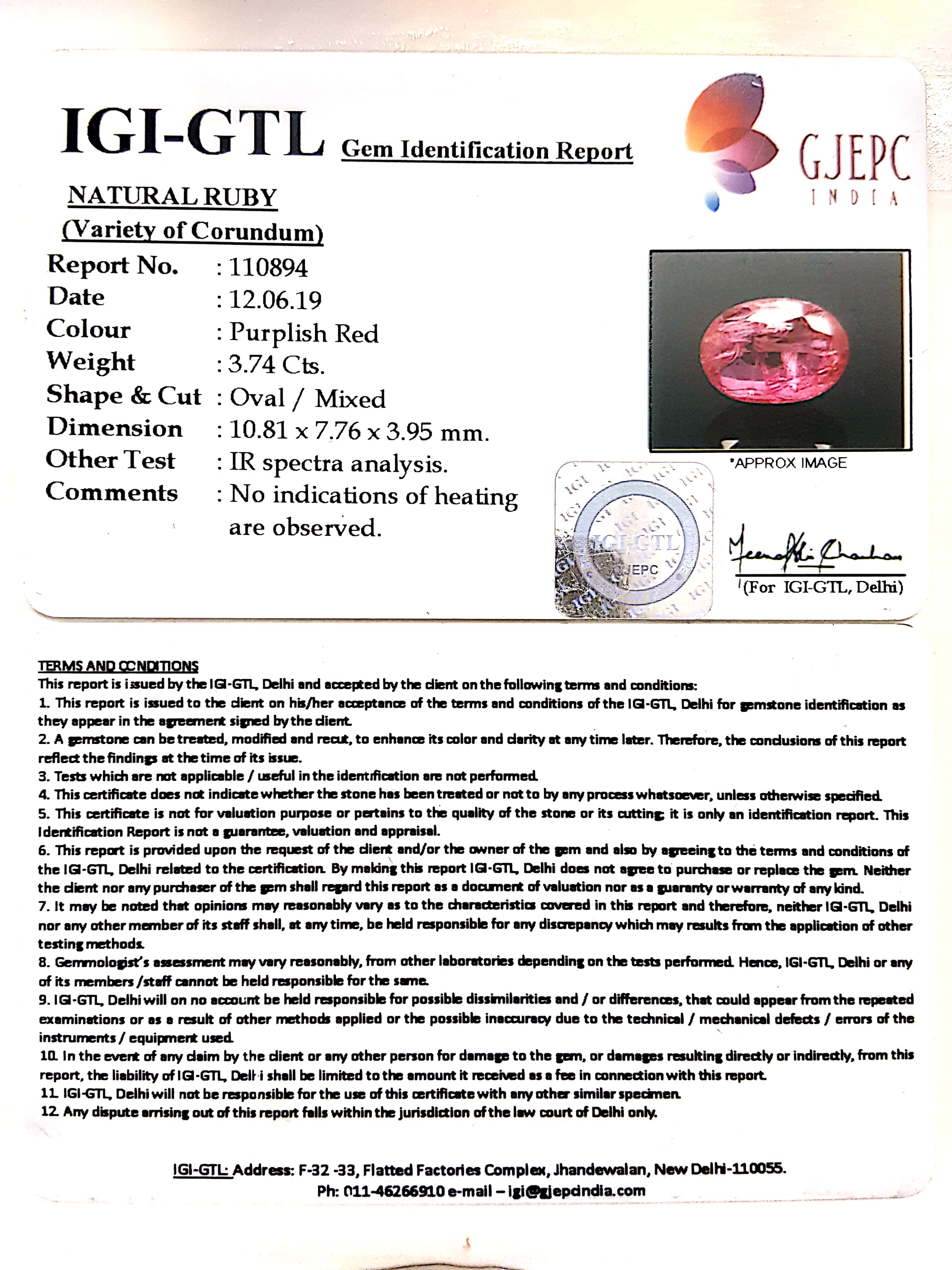 4.16 Ratti Natural Mozambique Ruby with Govt. Lab Certificate-(45510)