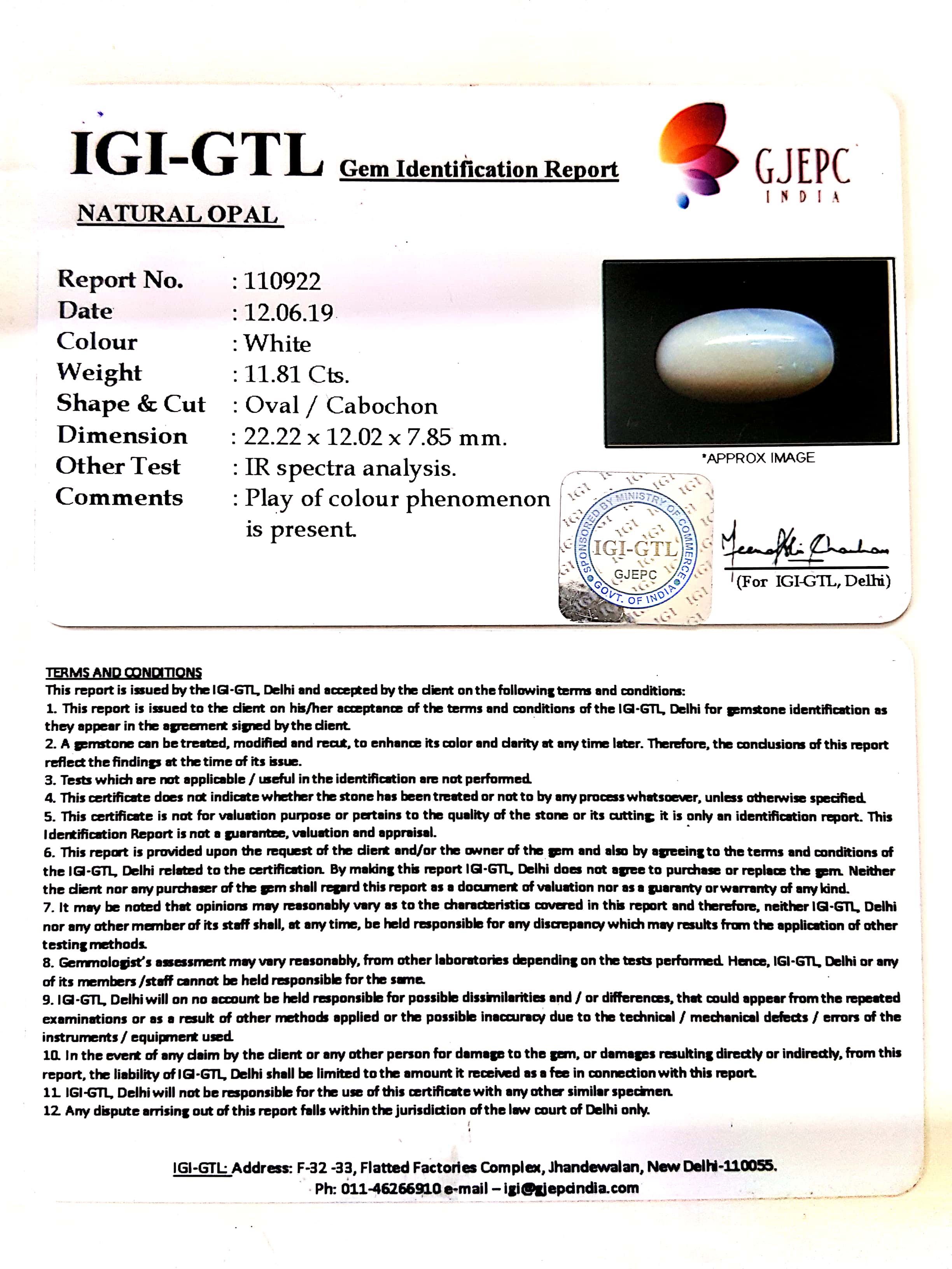 13.12 Ratti  Natural fire Opal with Govt. Lab Certificate-(1221)