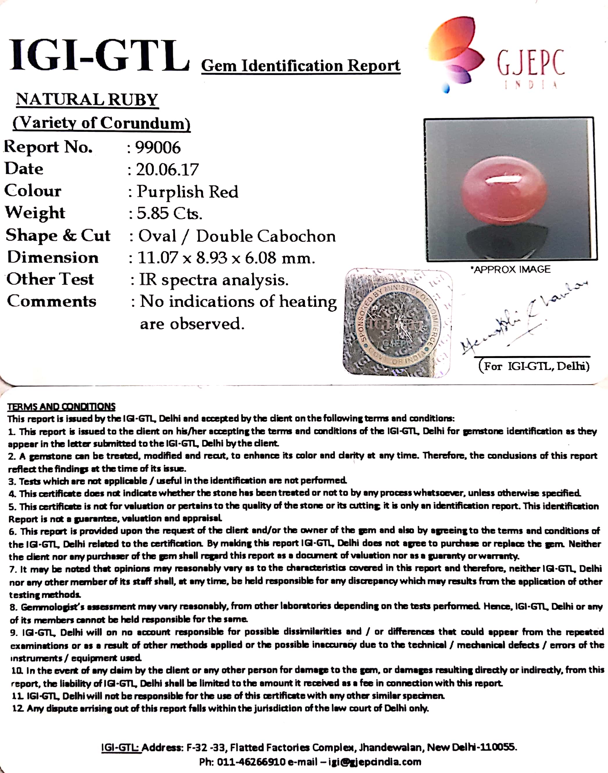 6.50 Ratti Natural New Burma Ruby with Govt Lab Certificate-(12210)