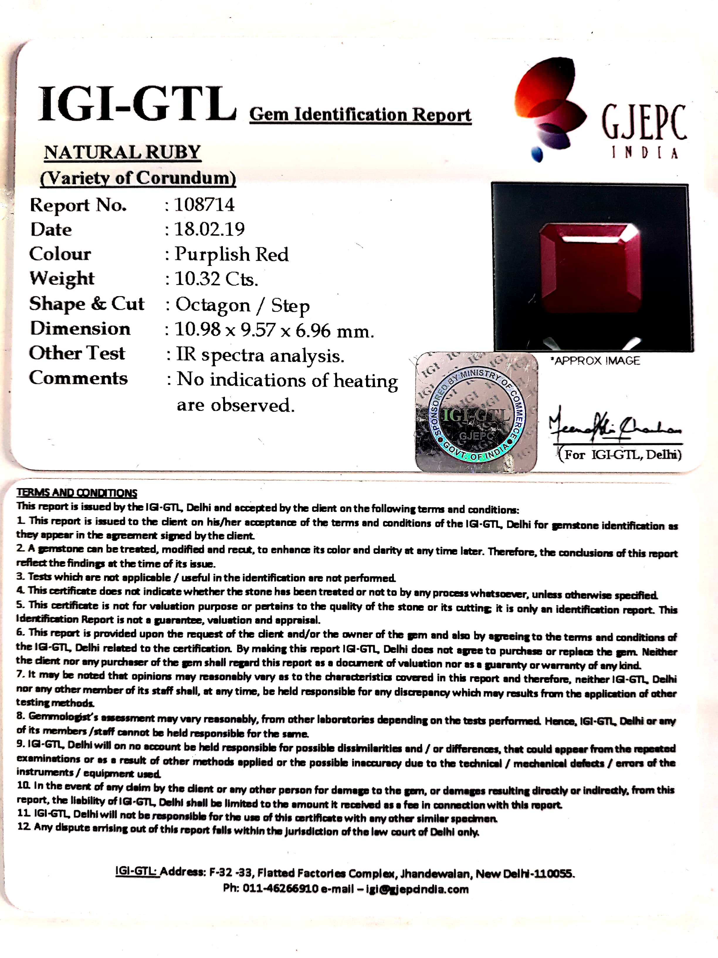 11.47 Ratti Natural New Burma Ruby with Govt. Lab Certificate-(7881)