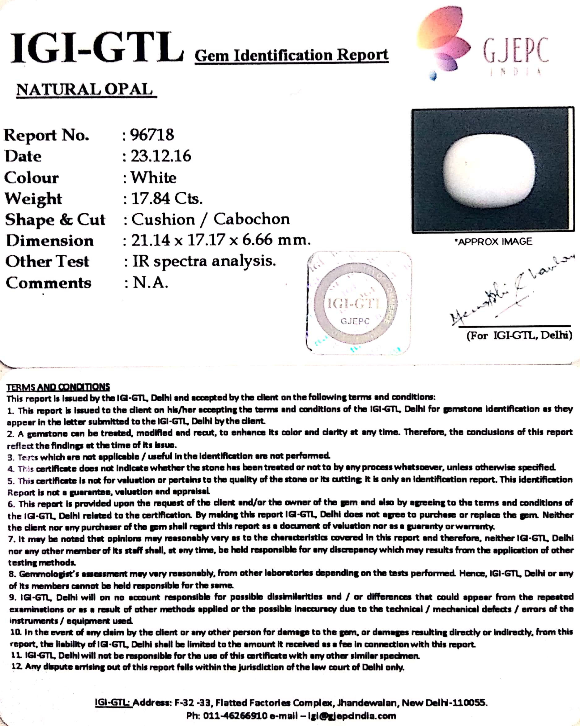 13.98 Ratti Natural Opal with Govt. Lab Certificate-(610)