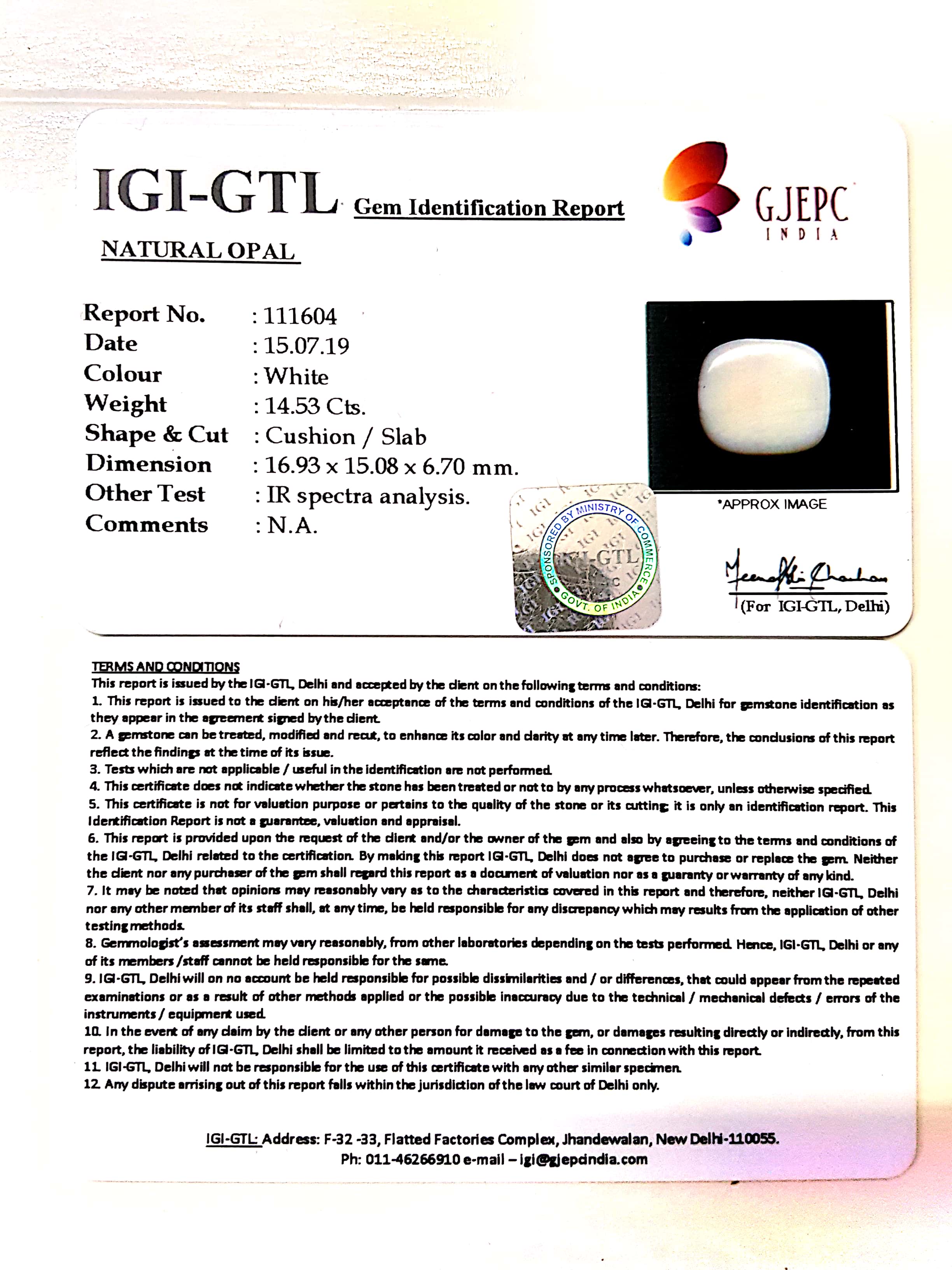 16.14 Ratti Natural Opal with Govt. Lab Certificate-(610)