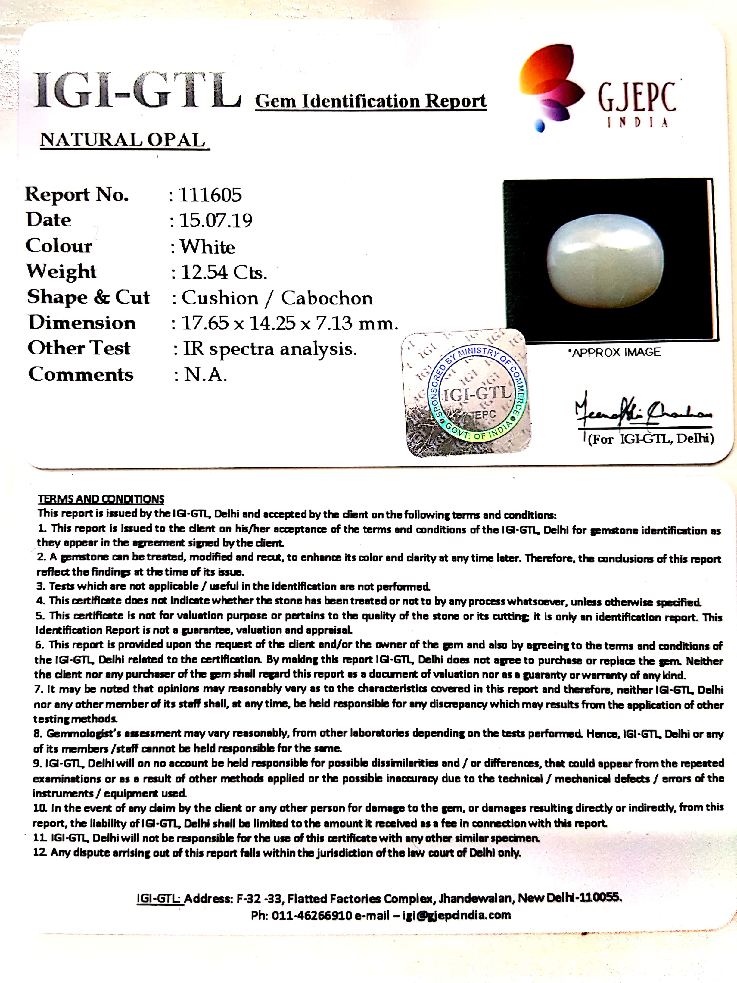 13.93 Ratti Natural Opal with Govt. Lab Certificate-(610)