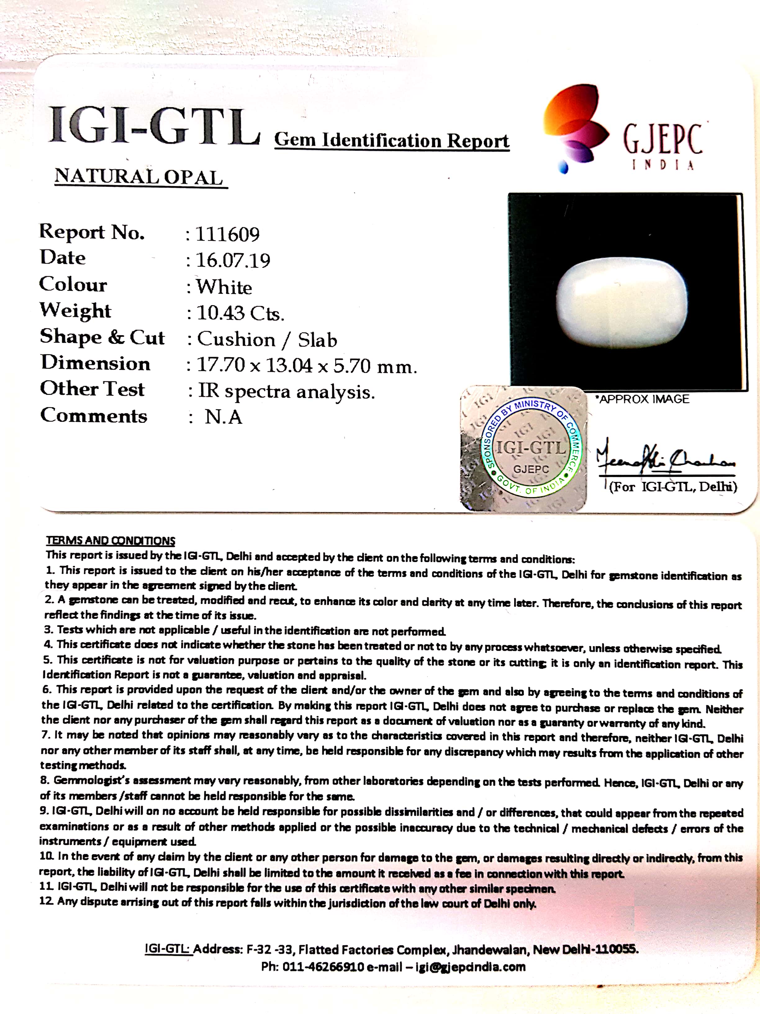 11.59 Ratti Natural Opal with Govt. Lab Certificate-(610)